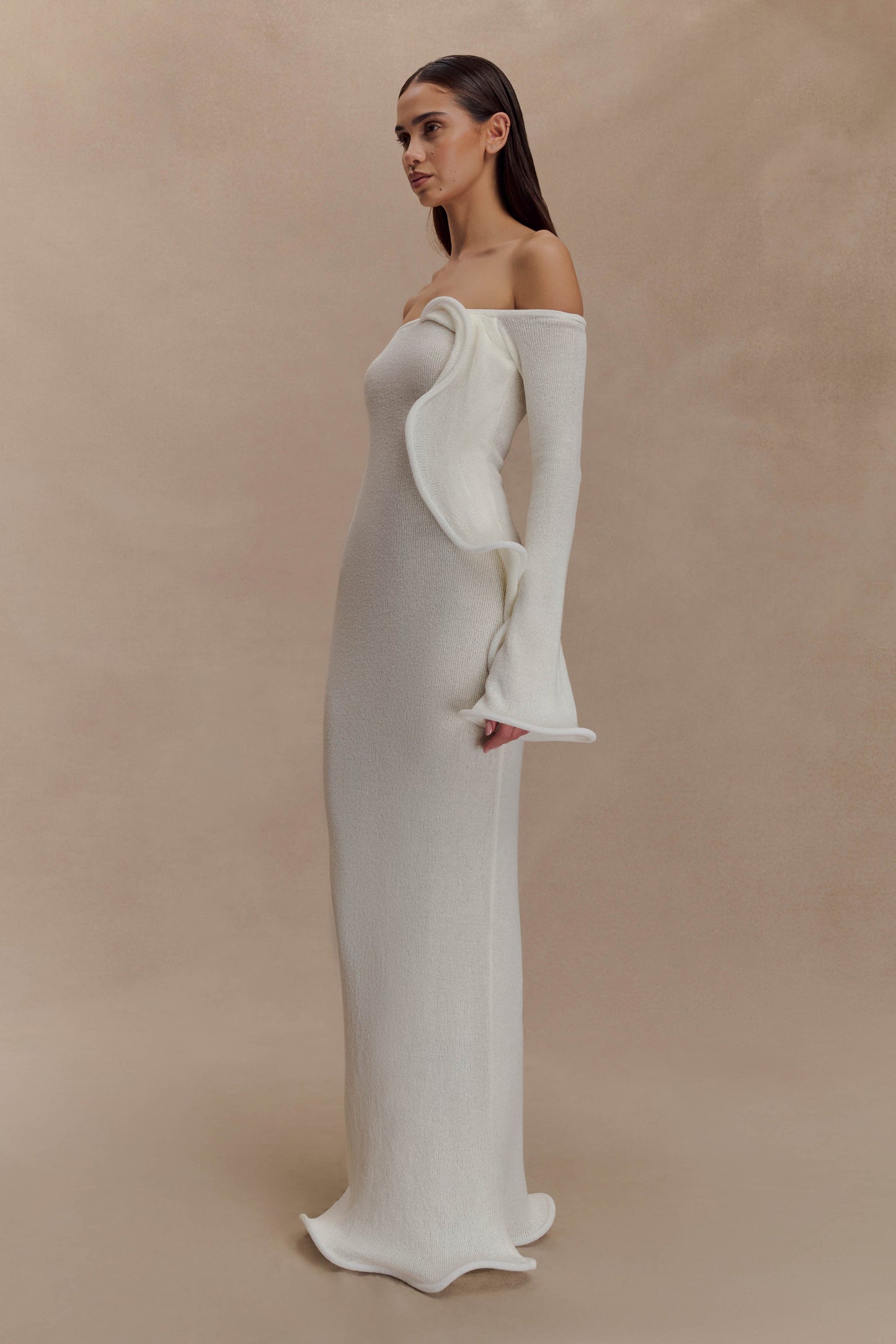 Sandrine Off Shoulder Knit Maxi Dress - White
