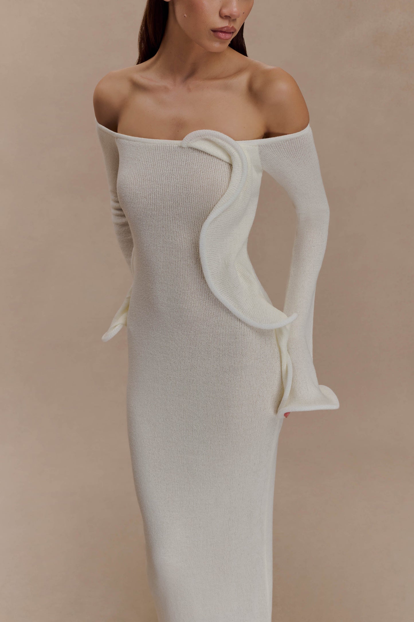 Sandrine Off Shoulder Knit Maxi Dress - White