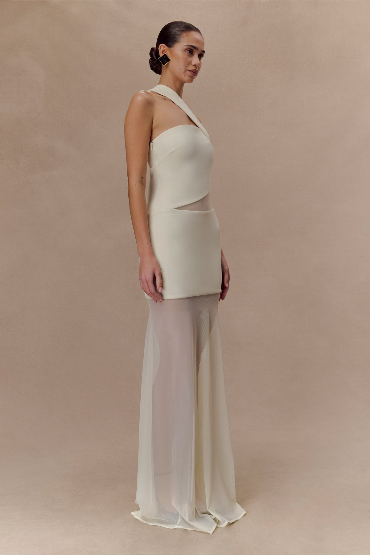 Vashti Cut Out Mesh Maxi Dress - Ivory