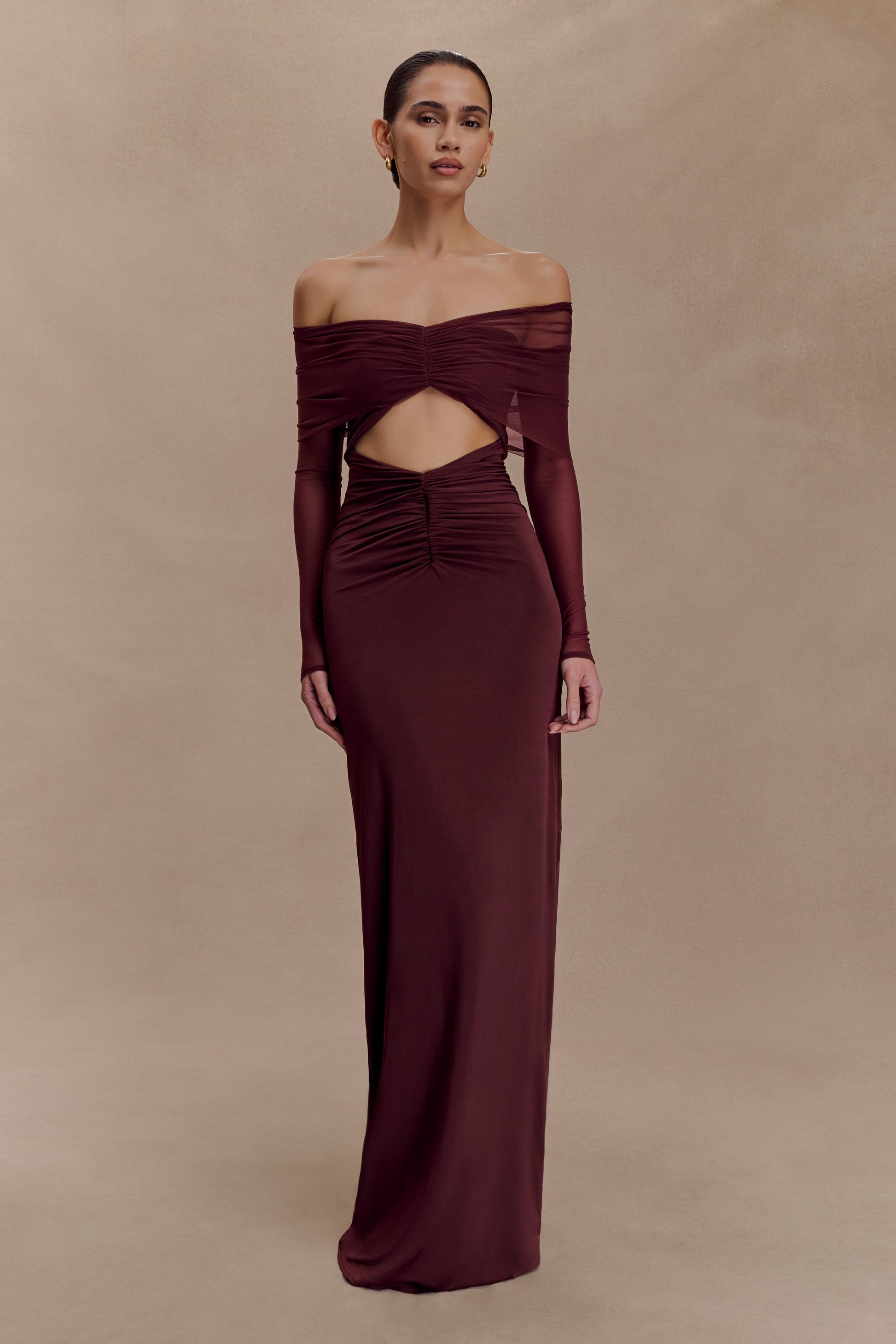 Rafaella Slinky And Mesh Maxi Dress - Mahogany