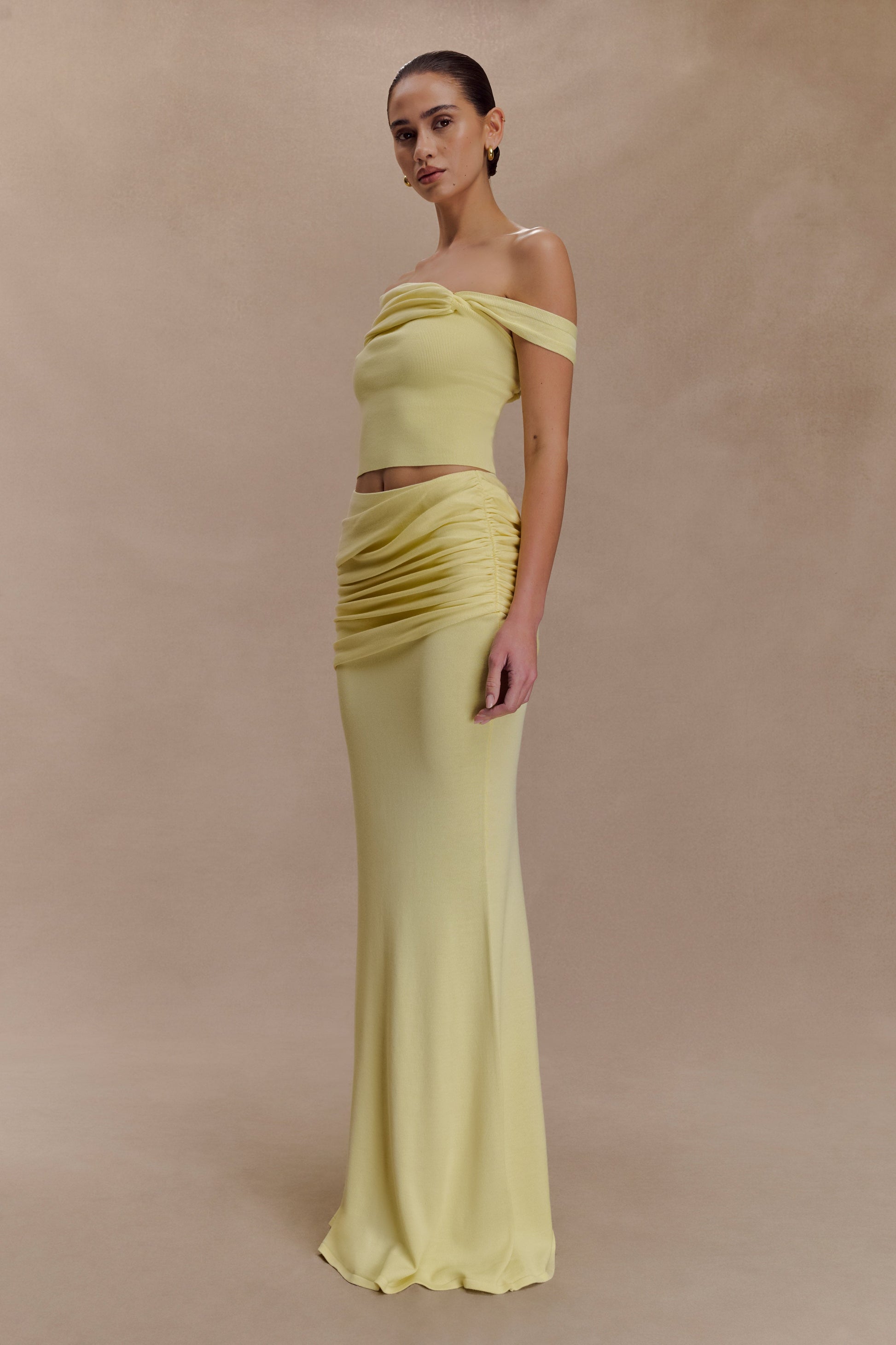 Irene Gathered Knit Maxi Skirt - Lemon #2