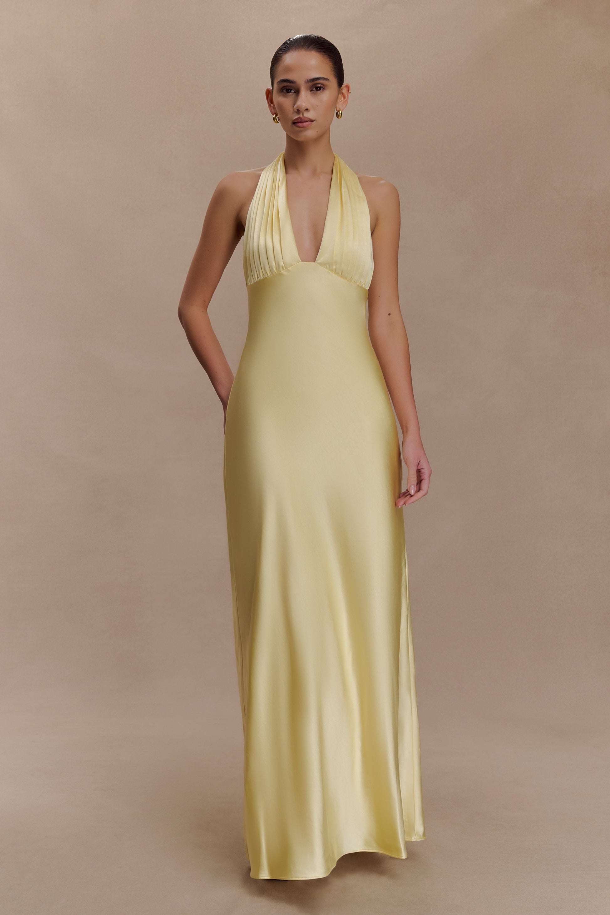 Alice Satin Halter Maxi Dress - Lemon #7