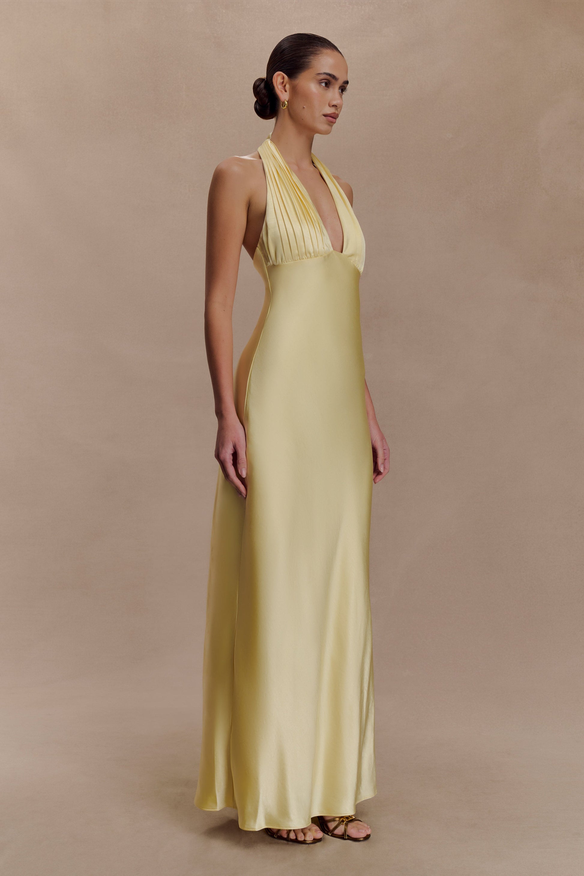 Alice Satin Halter Maxi Dress - Lemon #2