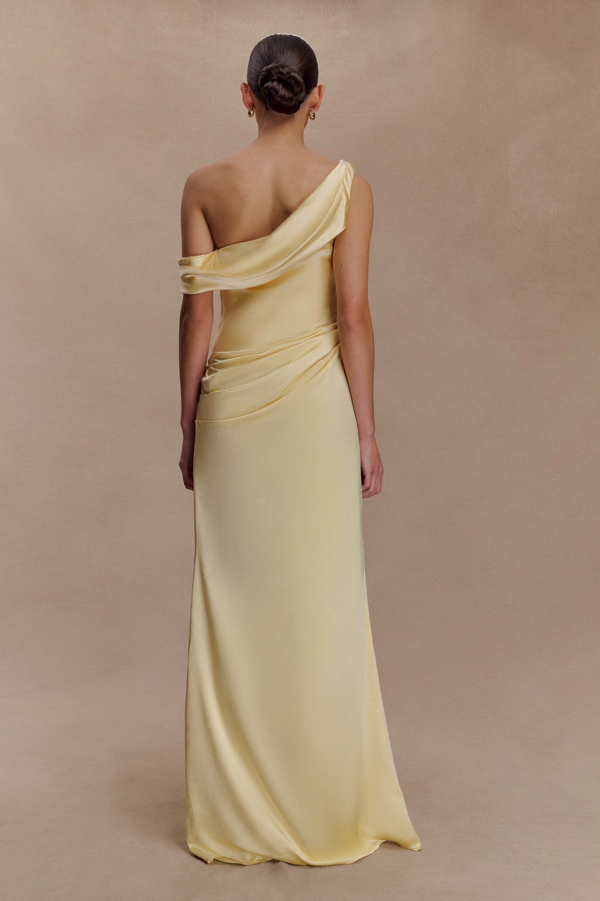 Dalia Off Shoulder Satin Maxi Dress - Lemon #2
