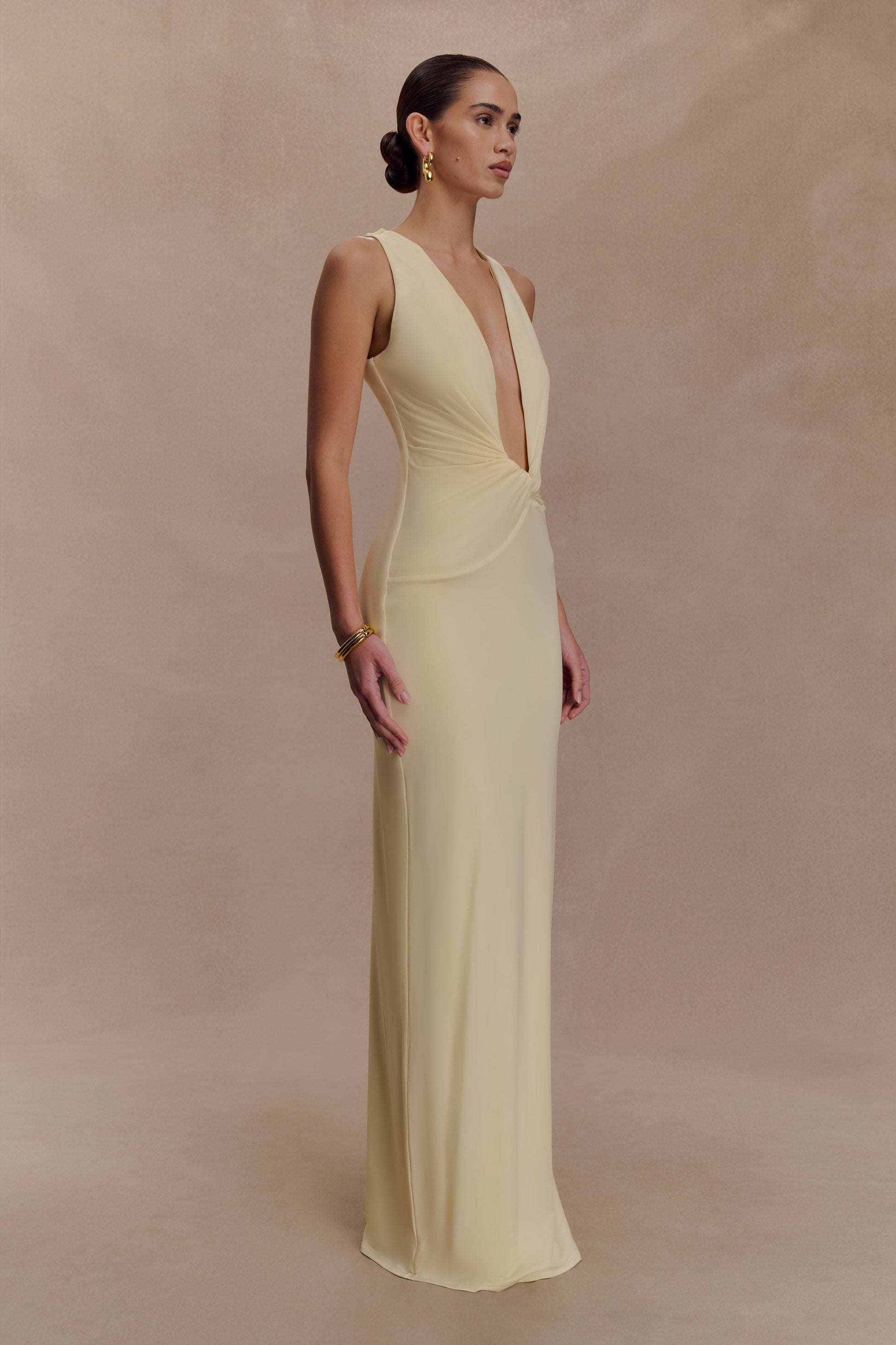 Stella Draped Slinky Maxi Dress - Pale Lemon #5