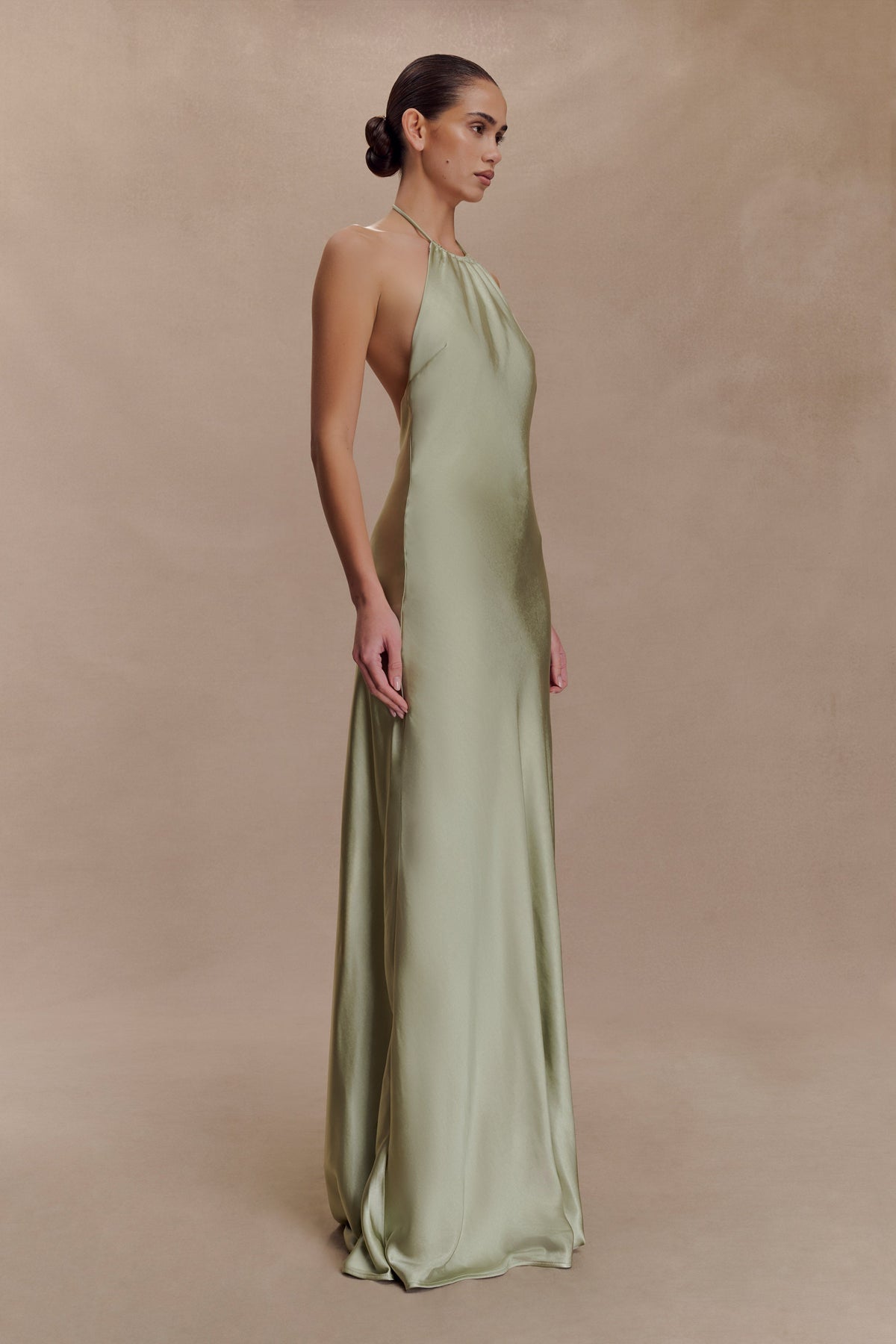 Bella Satin Halter Maxi Dress - Sage #2