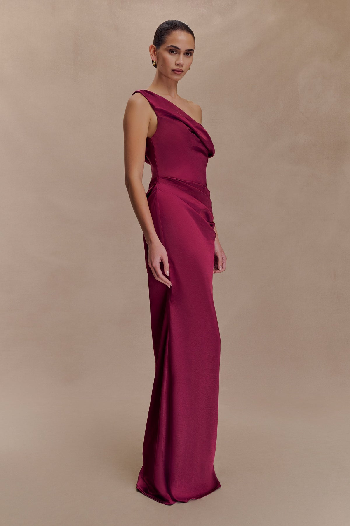Dalia Off Shoulder Satin Maxi Dress - Mahogany #9