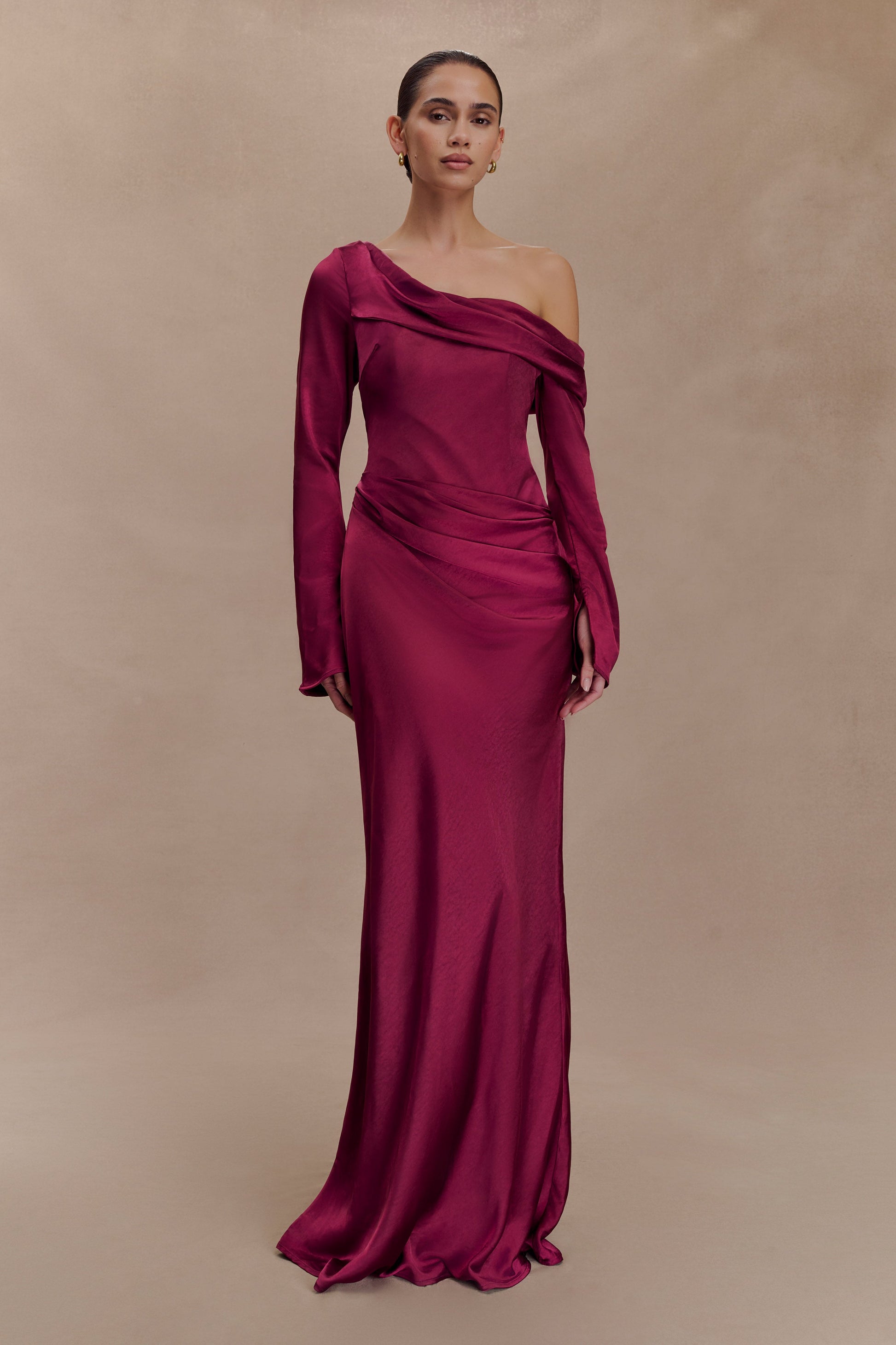 Iris Long Sleeve Satin Maxi Dress - Mahogany #7