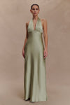 Alice Satin Halter Maxi Dress - Sage