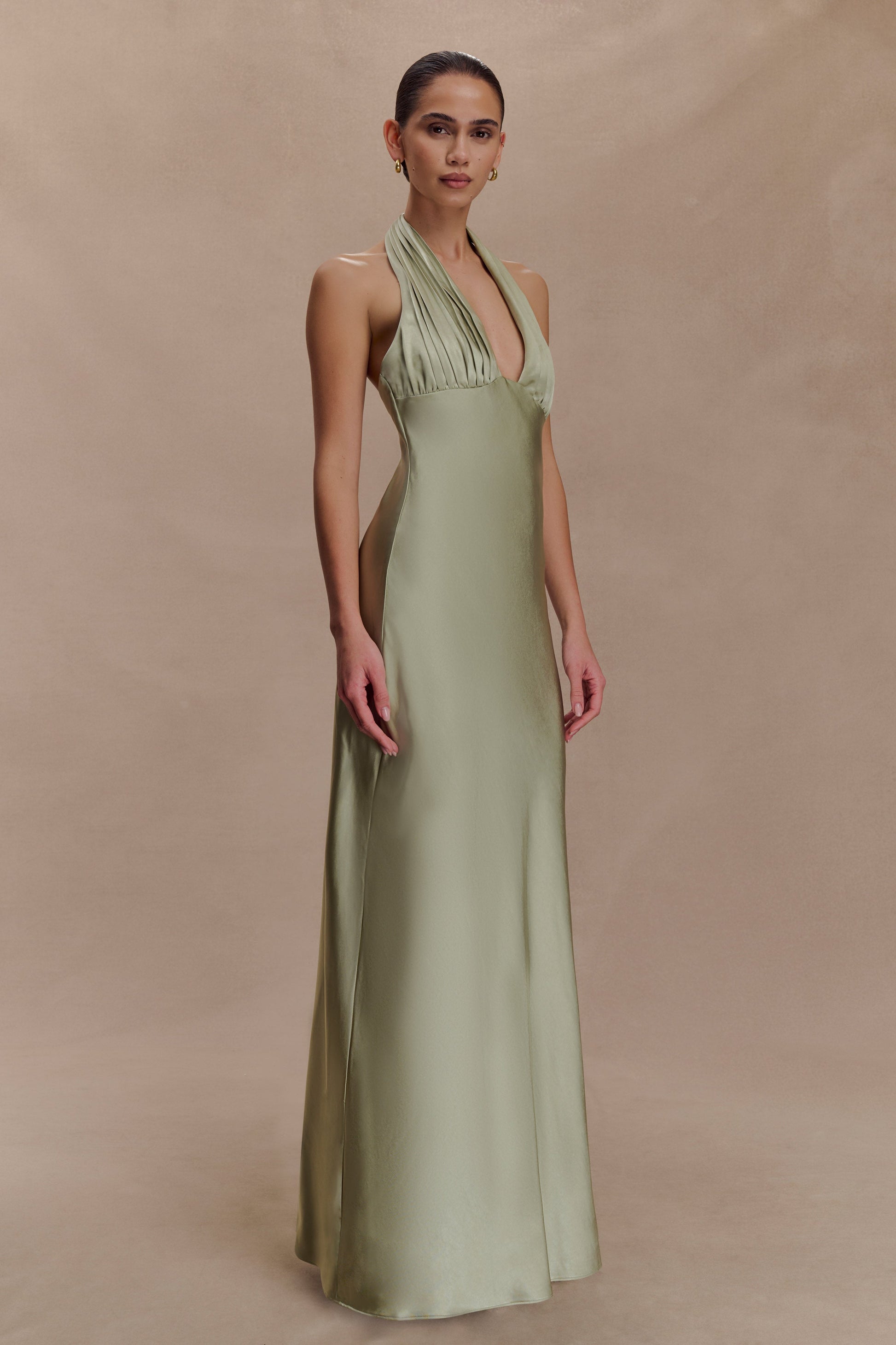 Alice Satin Halter Maxi Dress - Sage #2