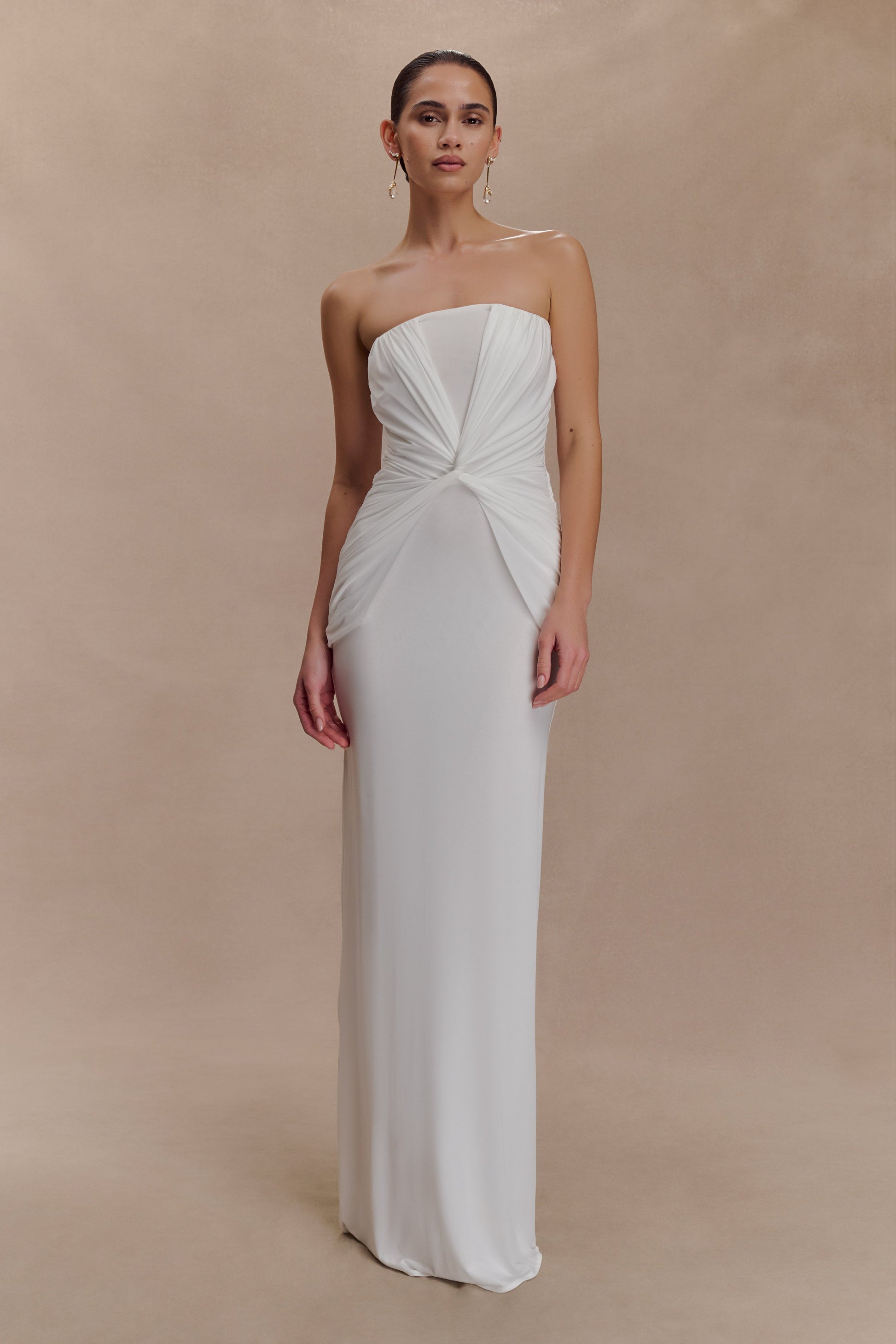 Mirren Strapless Slinky Maxi Dress - White #6