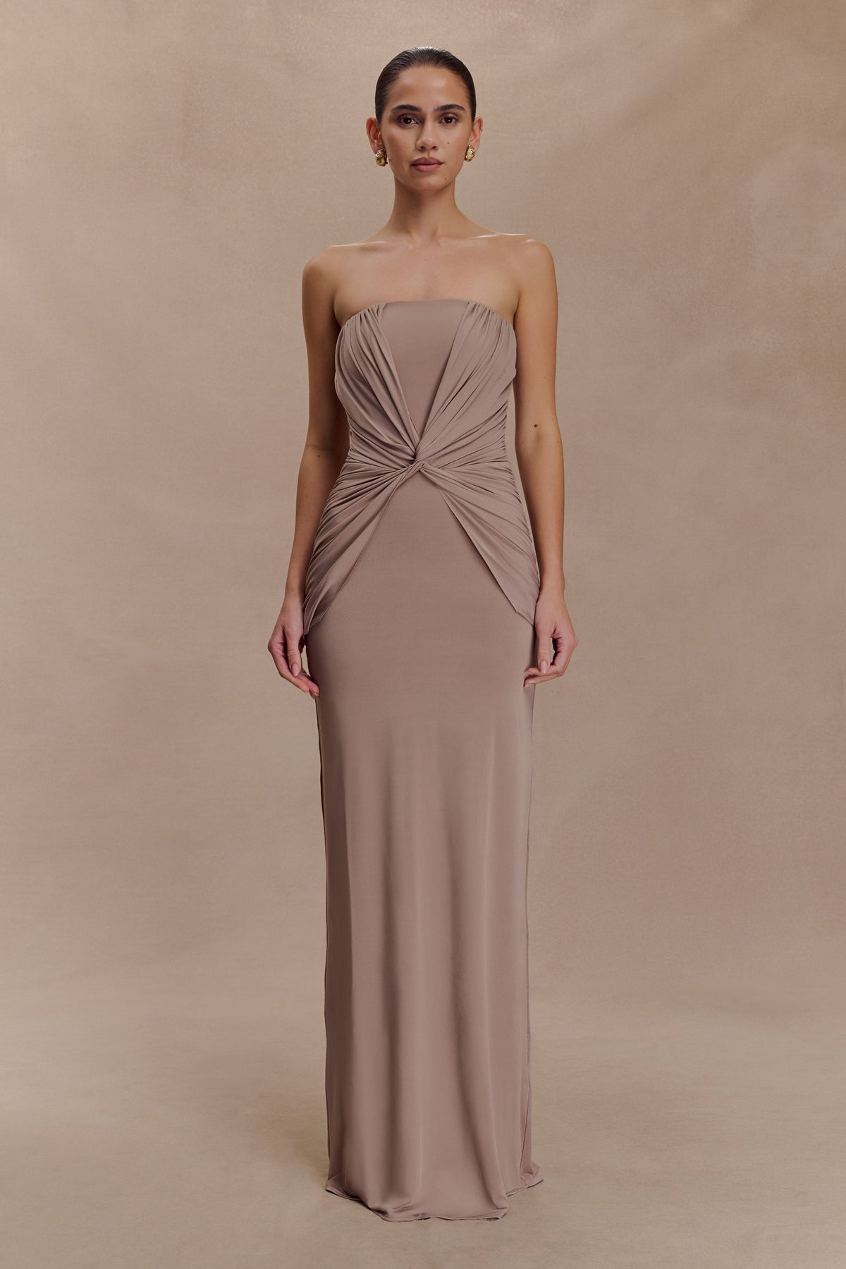 Mirren Strapless Slinky Maxi Dress - Bronze