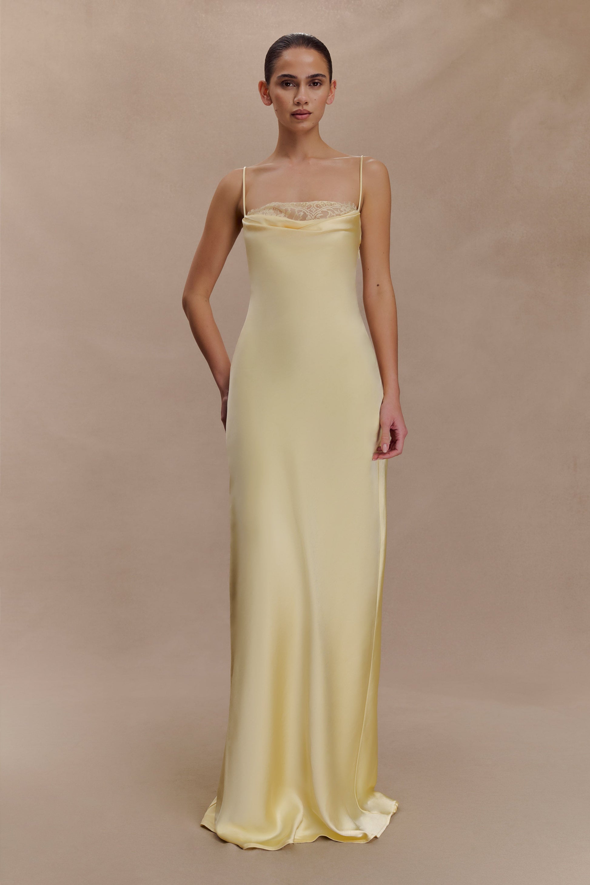 Isadora Lace & Satin Maxi Dress - Lemon #7
