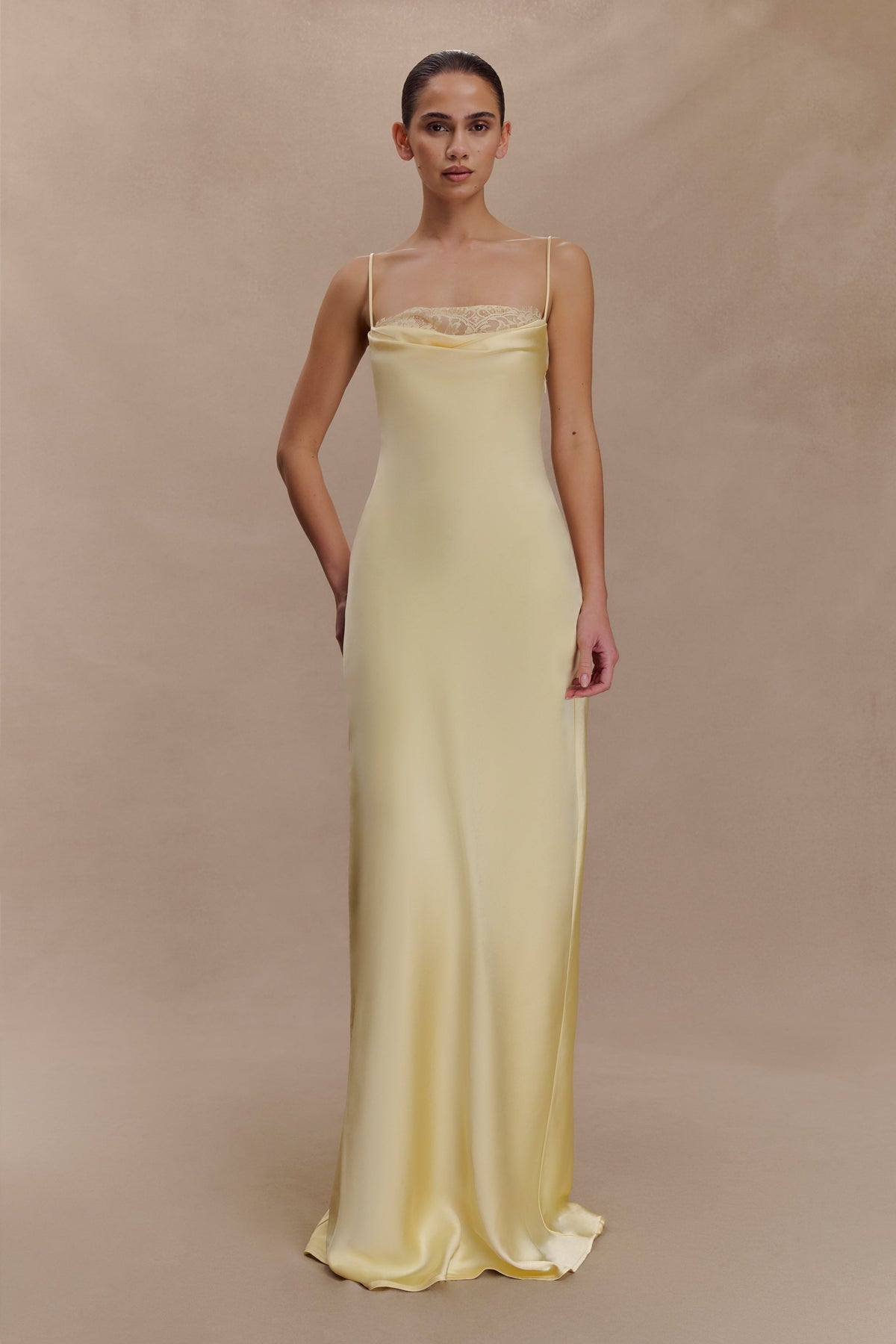 Isadora Lace & Satin Maxi Dress - Lemon #7