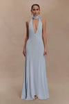 Juliet Slinky Maxi Dress With Scarf - Pale Blue