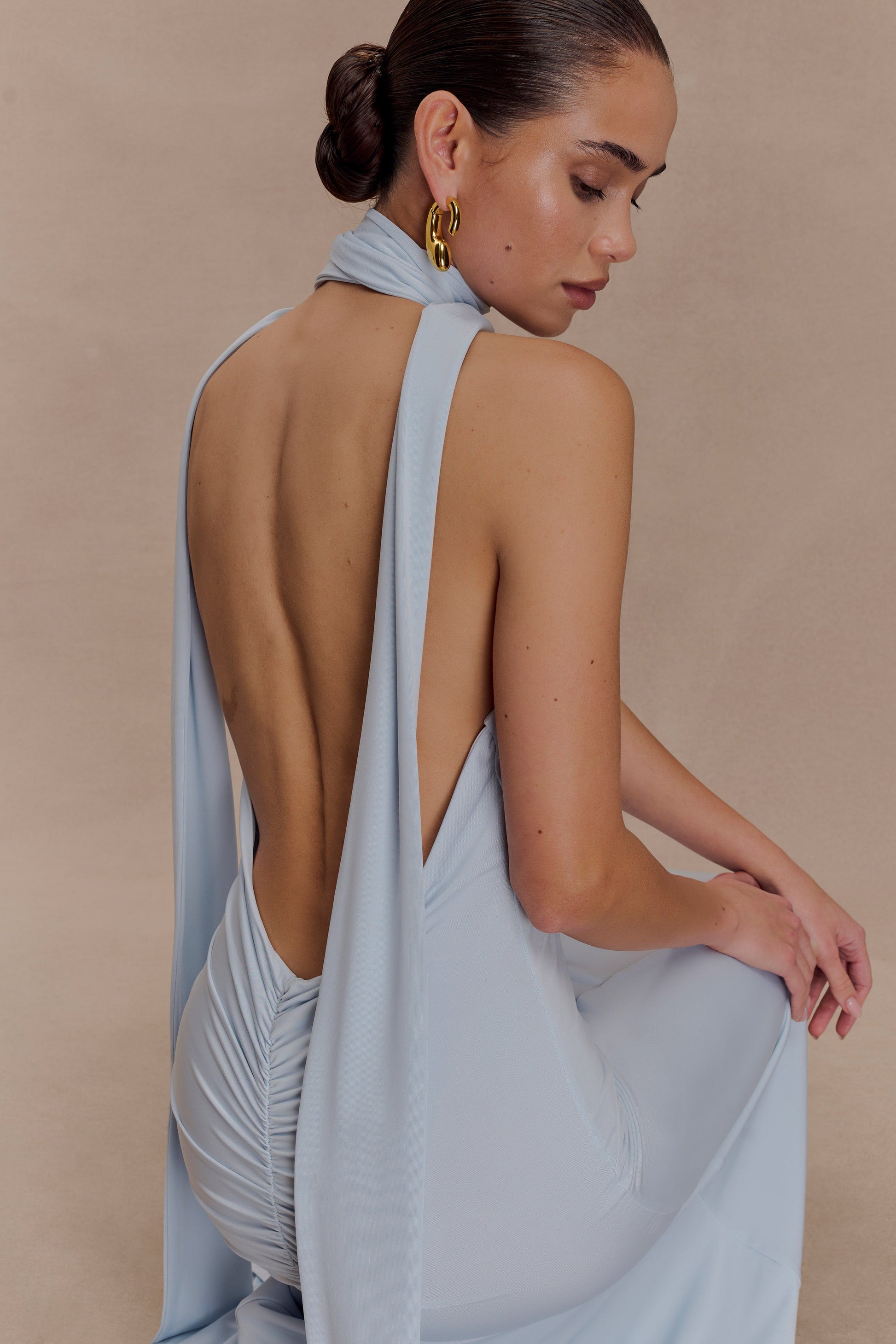 Juliet Slinky Maxi Dress With Scarf - Pale Blue #3