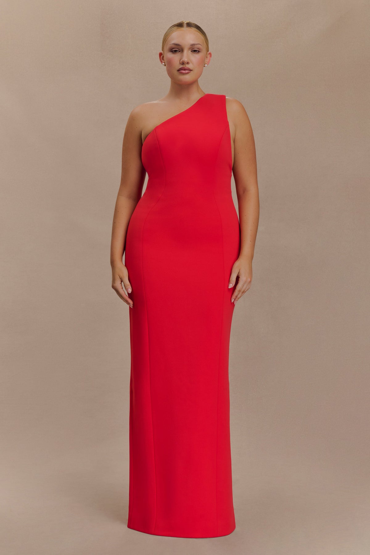 Milena One Shoulder Crepe Maxi Dress - Red