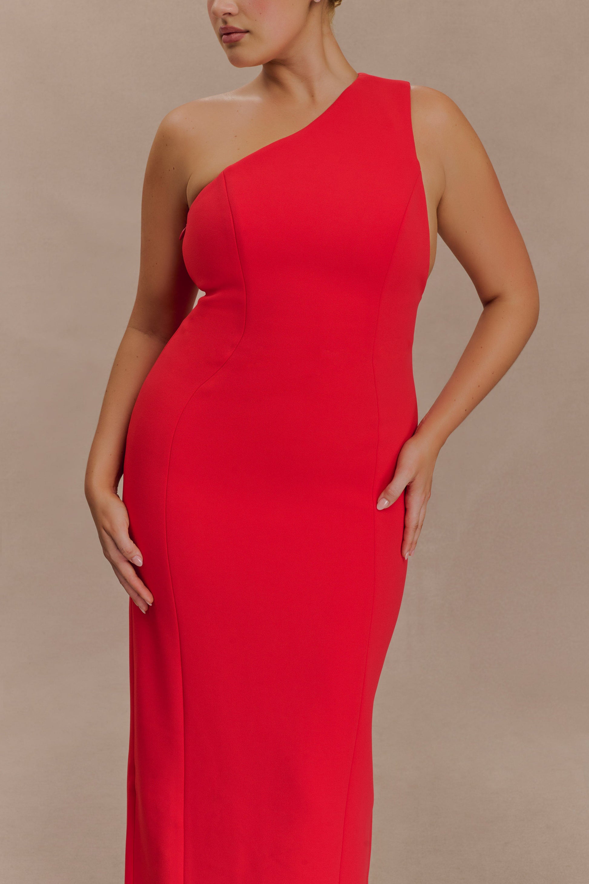Milena One Shoulder Crepe Maxi Dress - Red #11