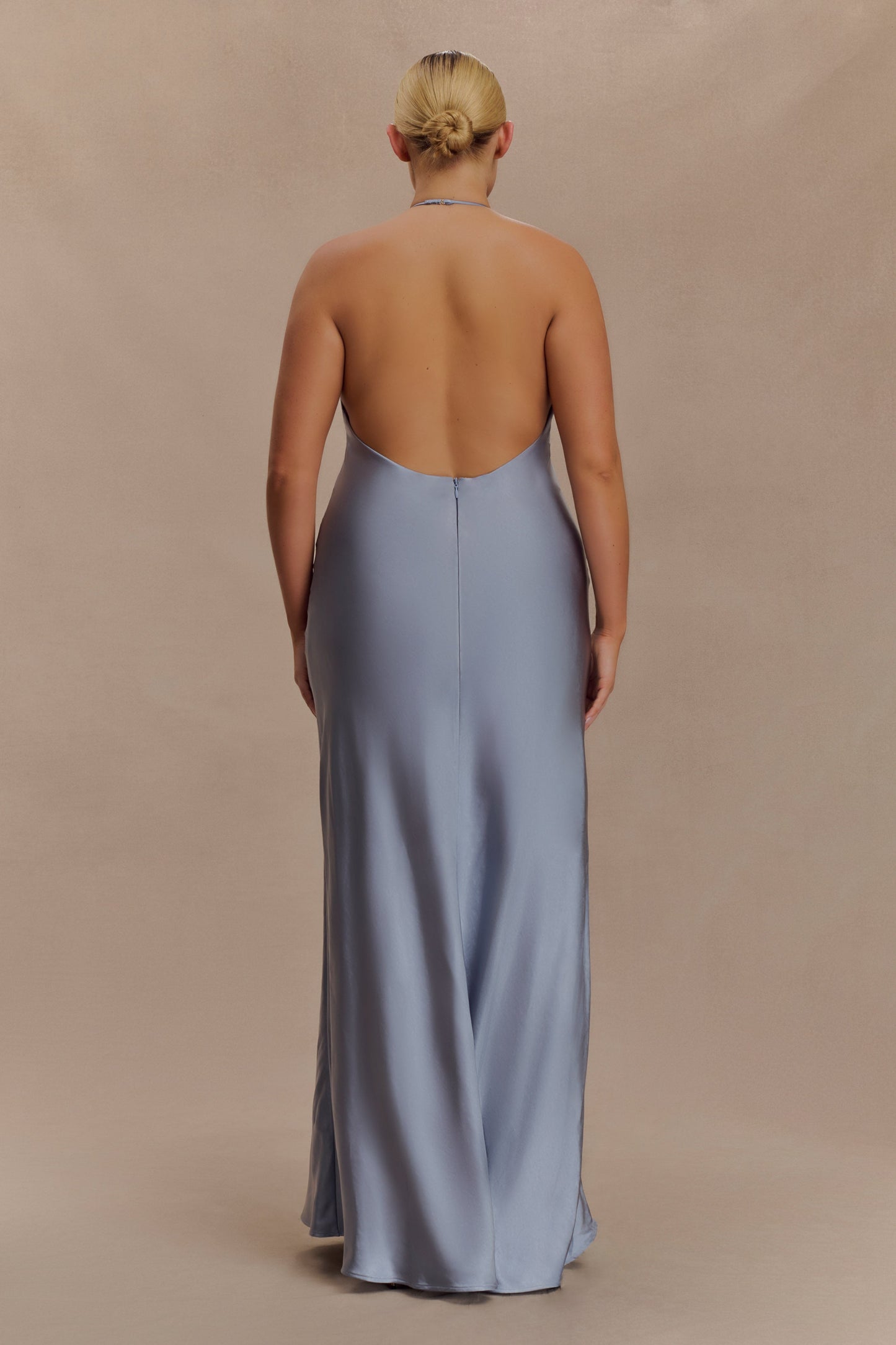 Bella Satin Halter Maxi Dress - Frosted Blue