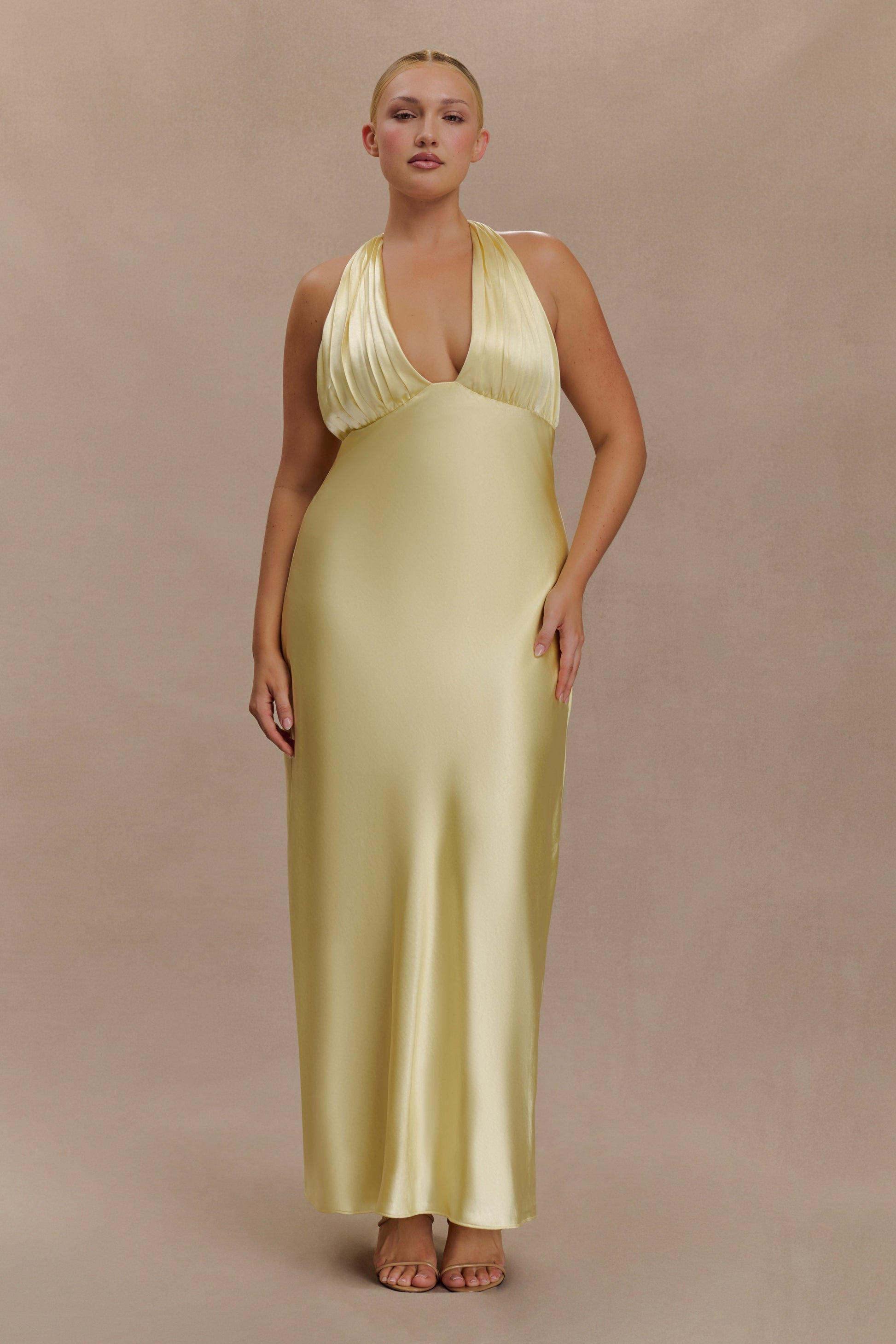 Alice Satin Halter Maxi Dress - Lemon #6