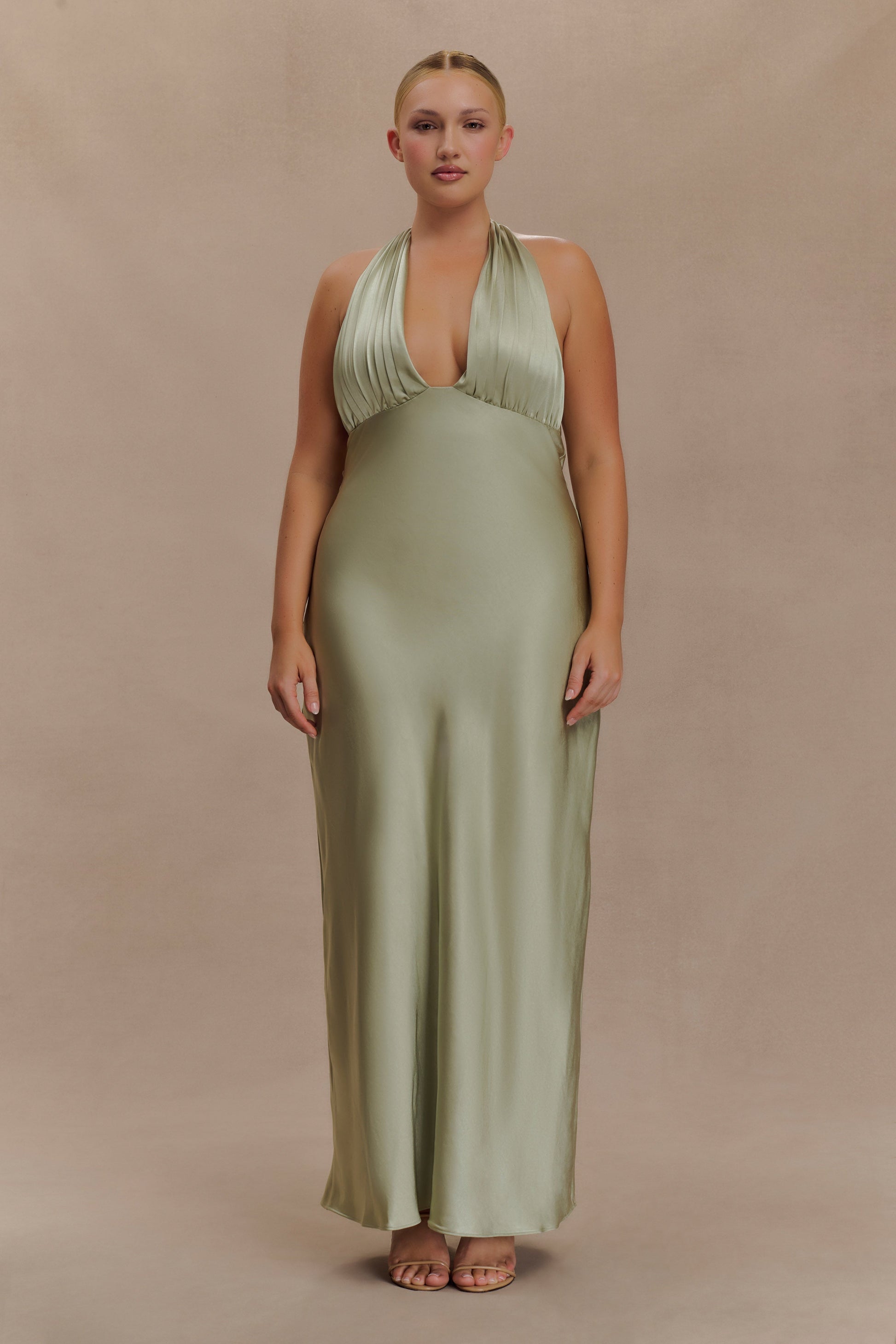 Alice Satin Halter Maxi Dress - Sage #5