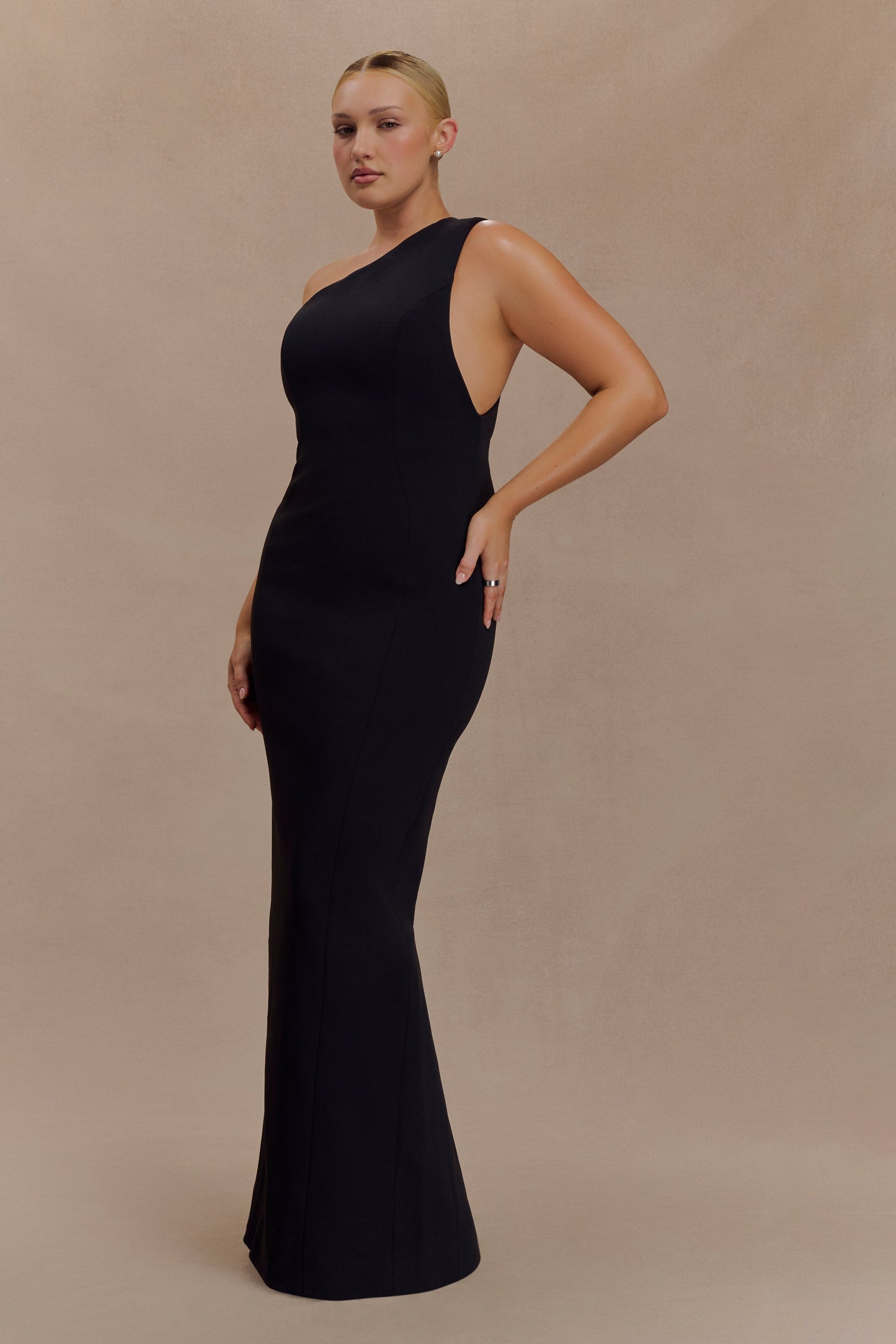 Milena One Shoulder Crepe Maxi Dress - Black