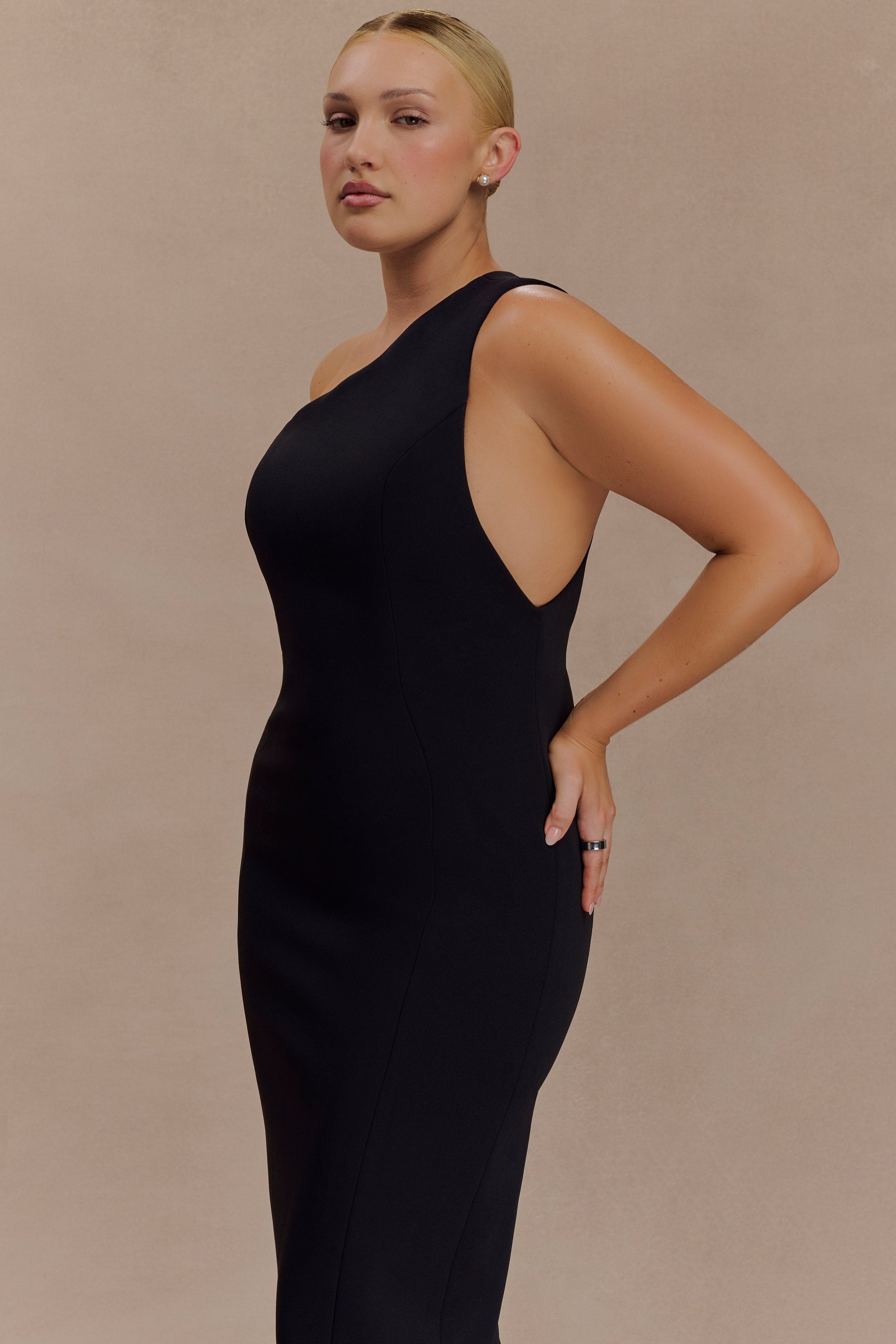 Milena One Shoulder Crepe Maxi Dress - Black #7