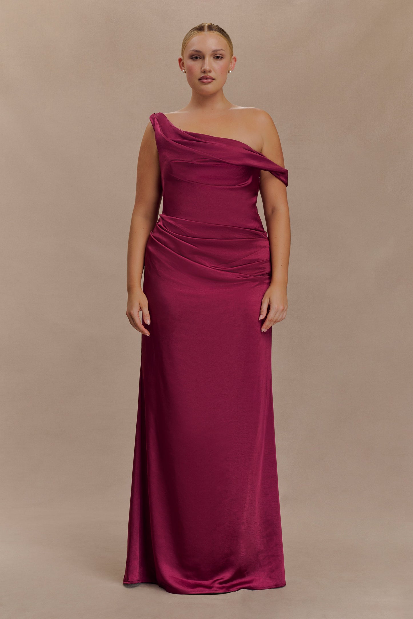 Dalia Off Shoulder Satin Maxi Dress - Mahogany