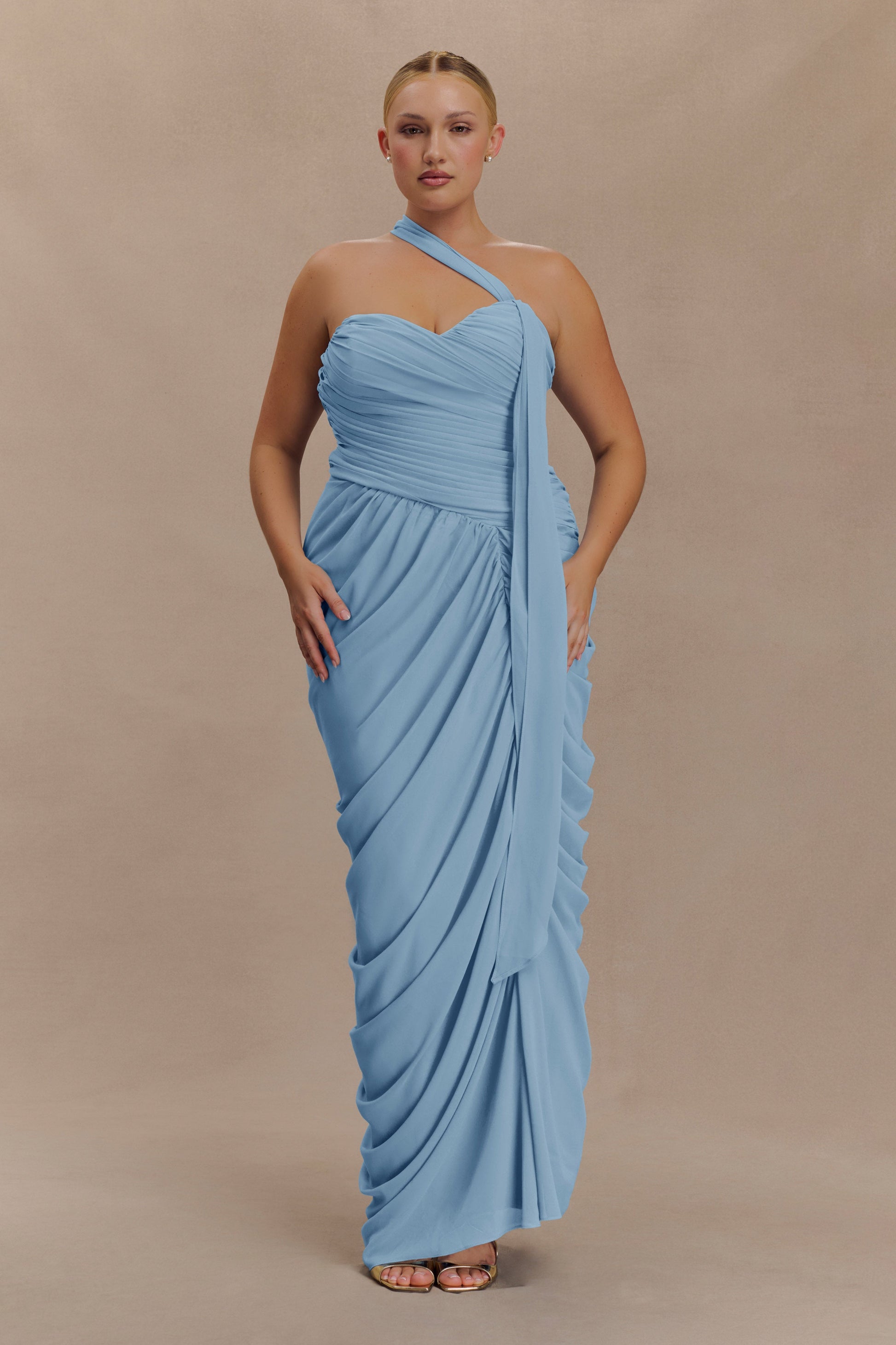 Micaela Chiffon Gathered Maxi Dress - Alaskan Blue #4