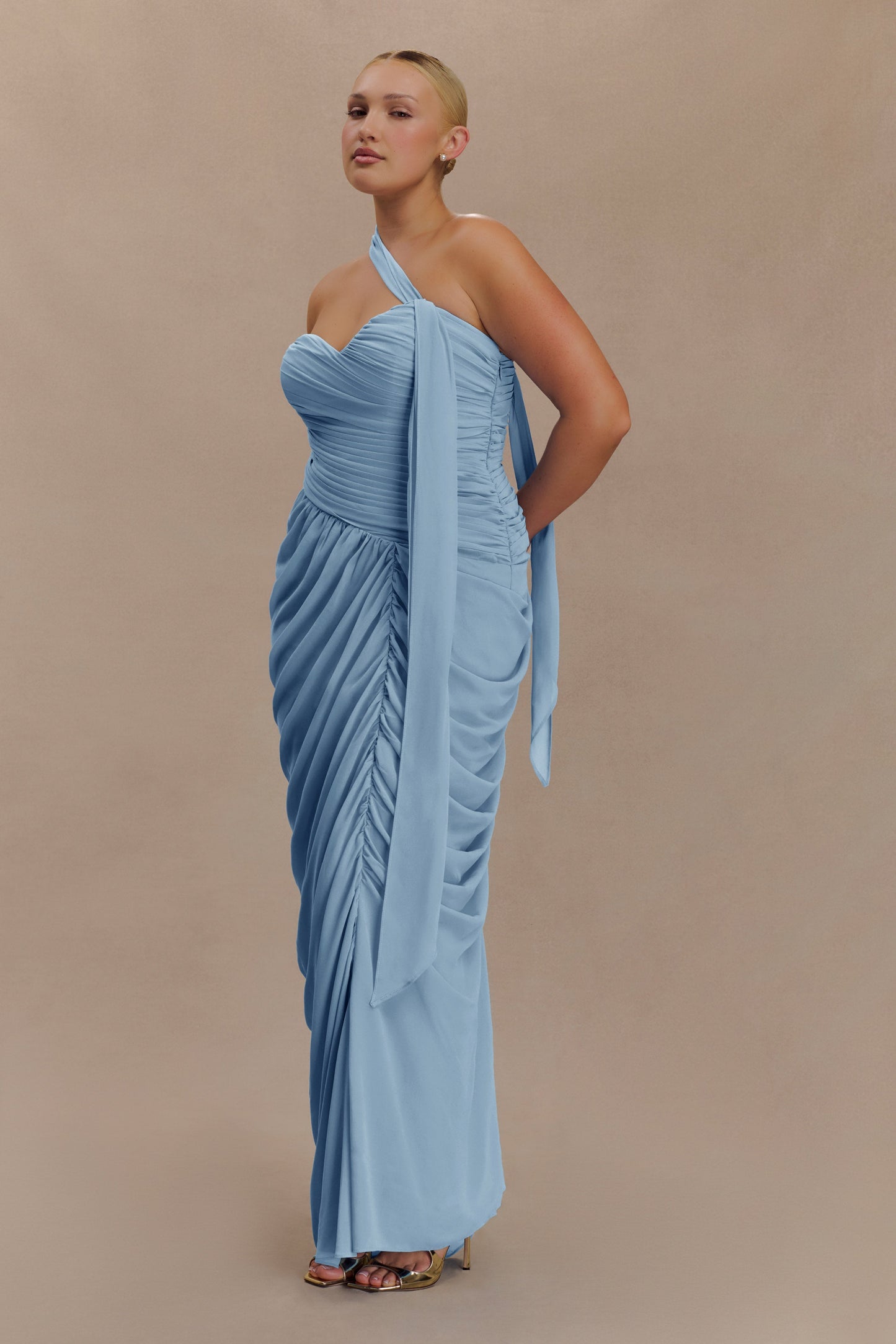 Micaela Chiffon Gathered Maxi Dress - Alaskan Blue