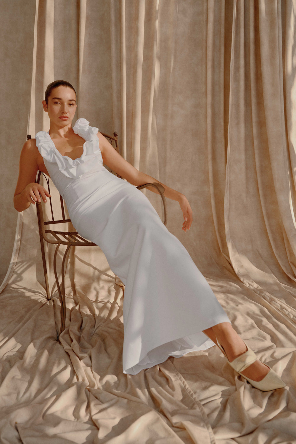 Carolyn Linen Bubble Maxi Dress - White #5