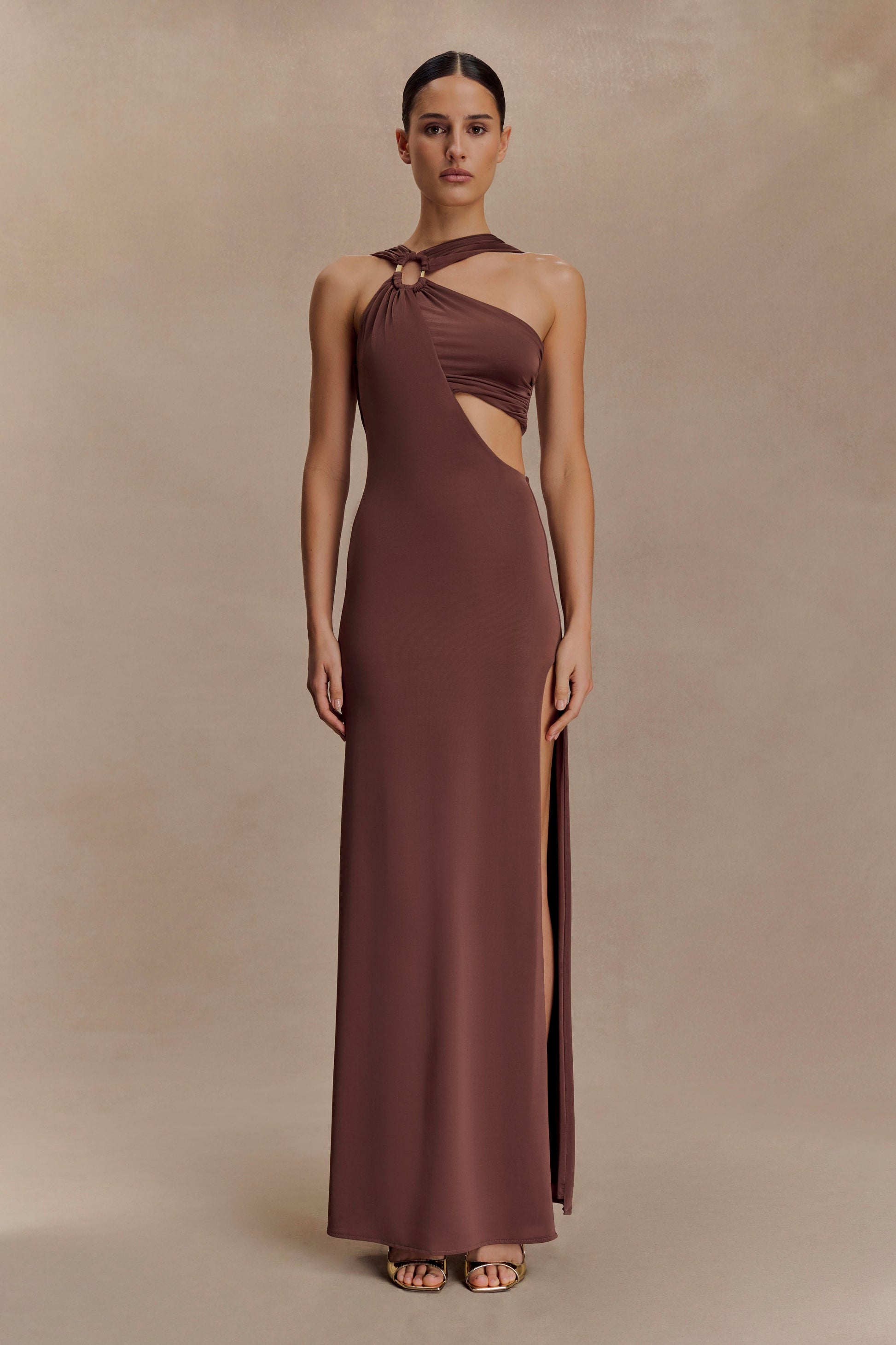 Lottie Slinky Maxi Dress With Split - Chocolate #2