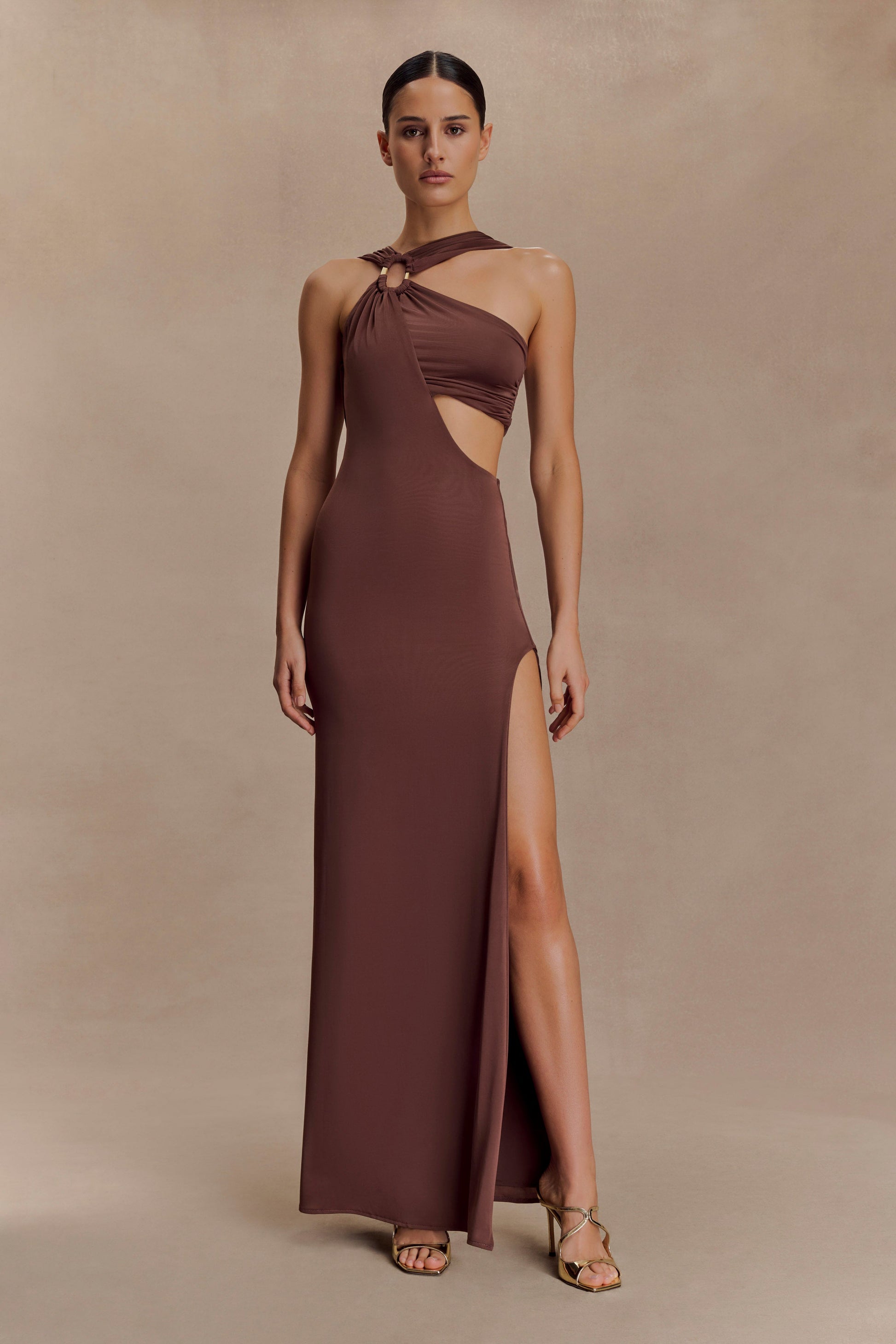 Lottie Slinky Maxi Dress With Split - Chocolate #6