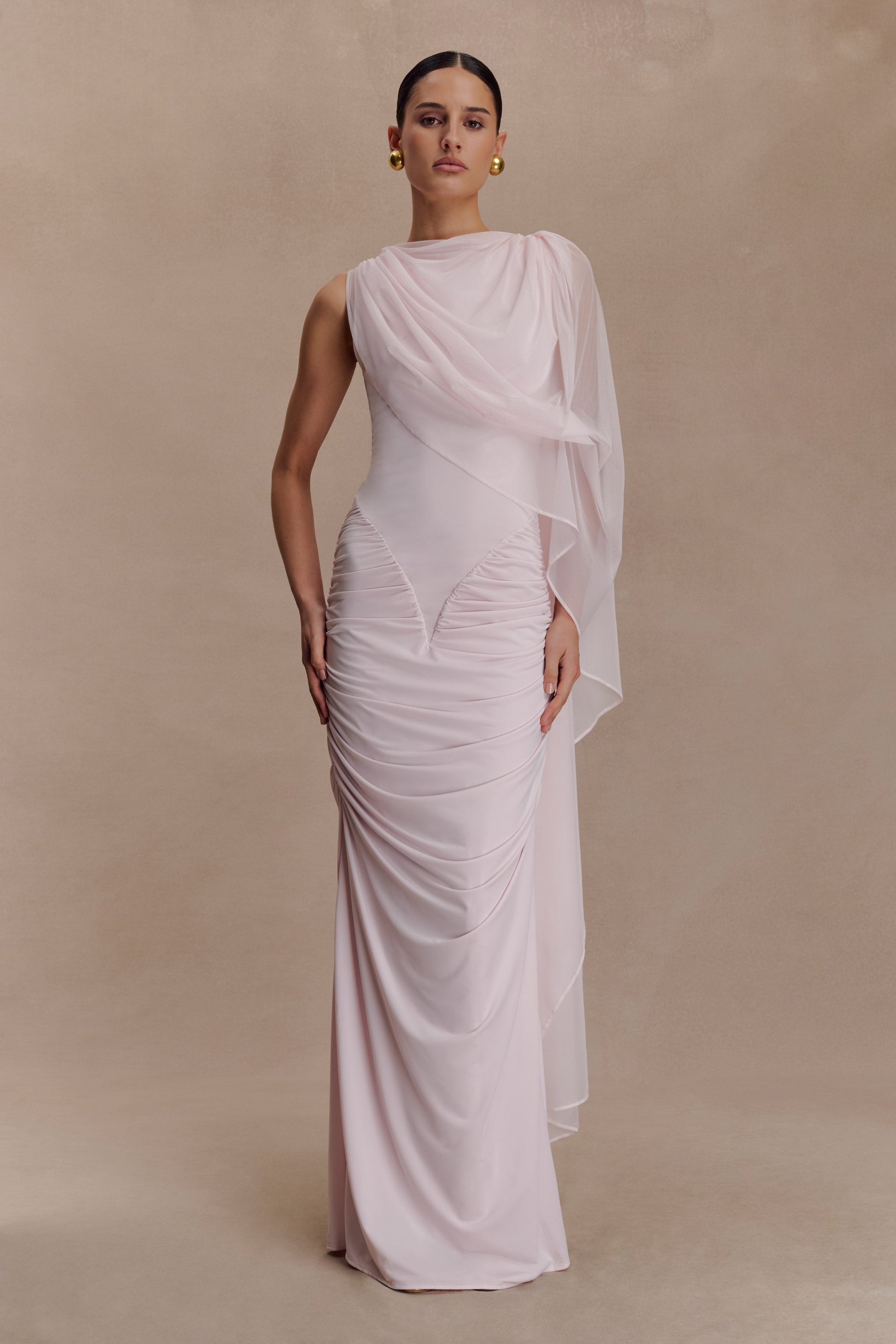 Amandine Ruched Slinky Maxi Dress - Pale Pink #4