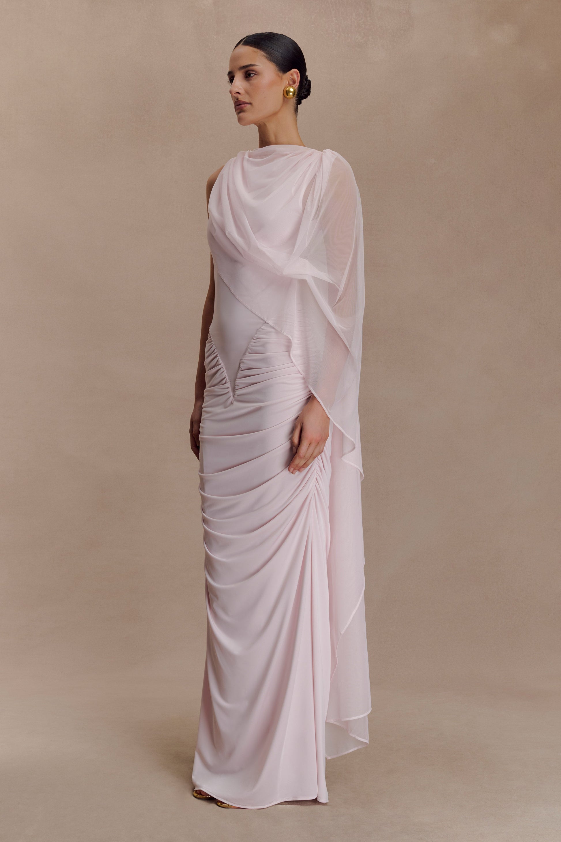 Amandine Ruched Slinky Maxi Dress - Pale Pink #3