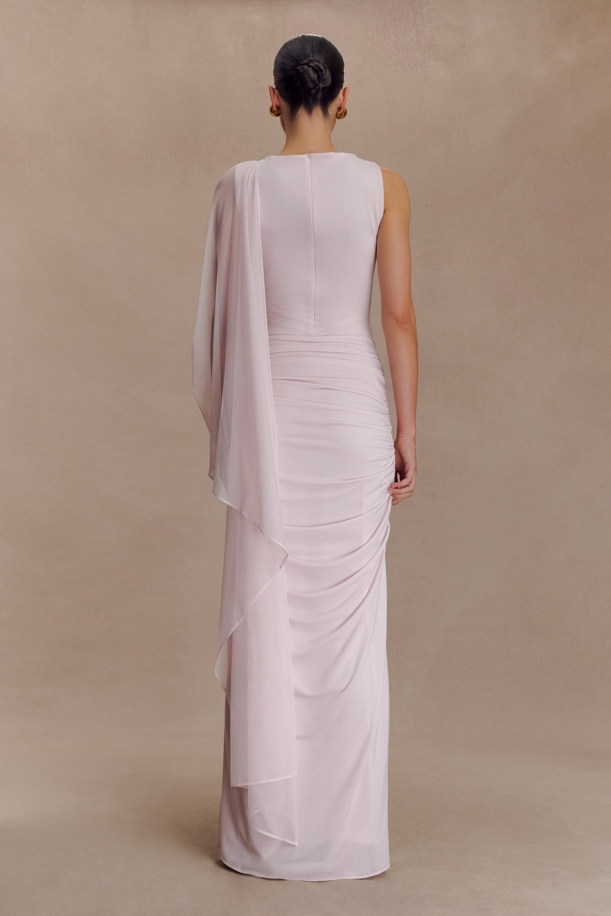 Amandine Ruched Slinky Maxi Dress - Pale Pink #2