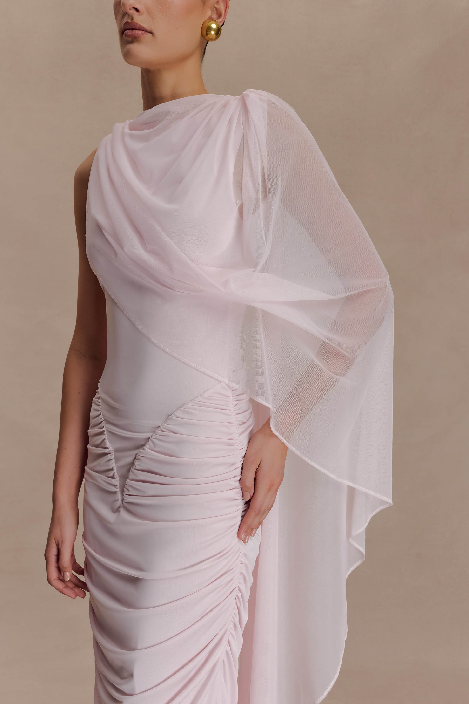 Amandine Ruched Slinky Maxi Dress - Pale Pink #6