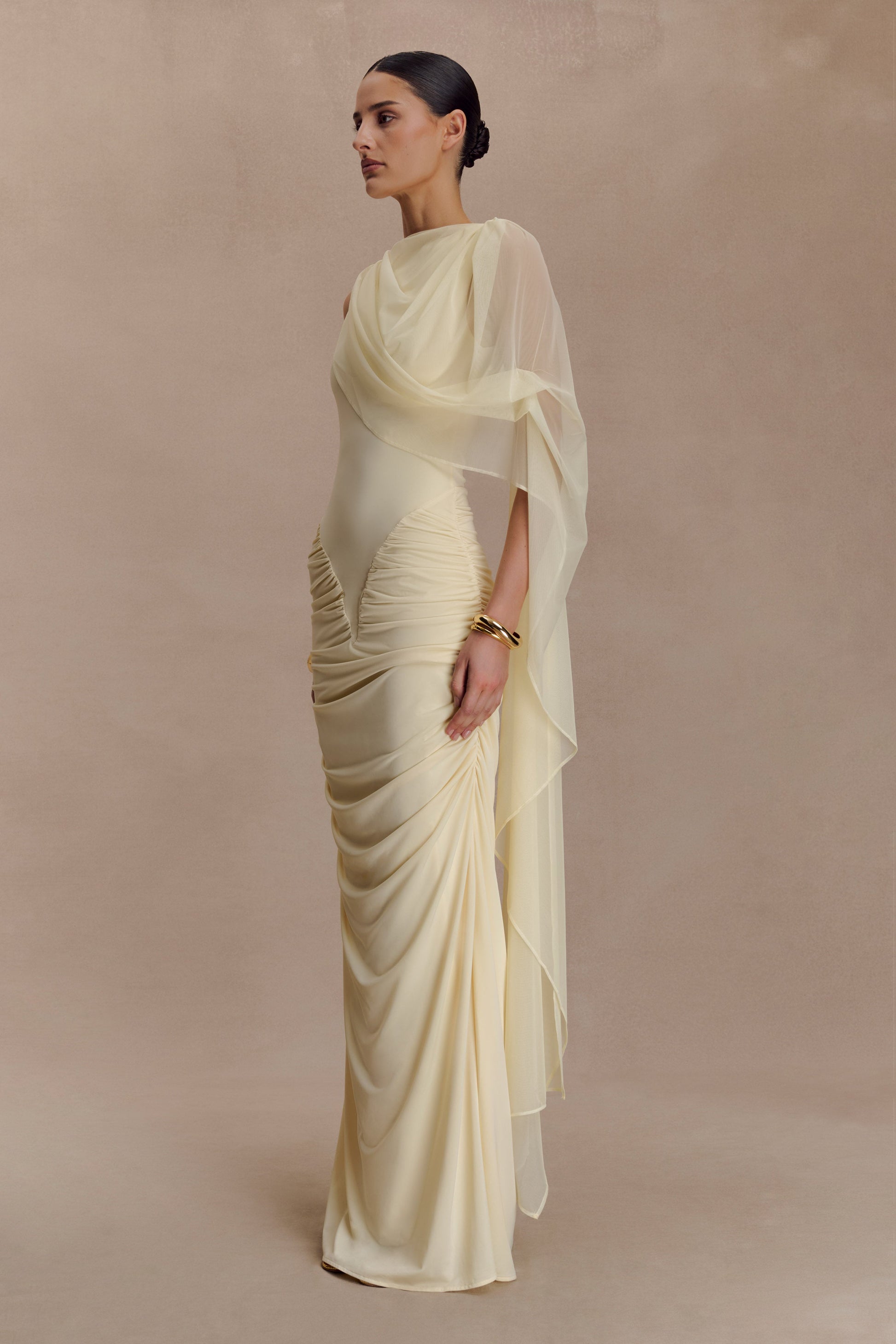 Amandine Ruched Slinky Maxi Dress - Lemon #3