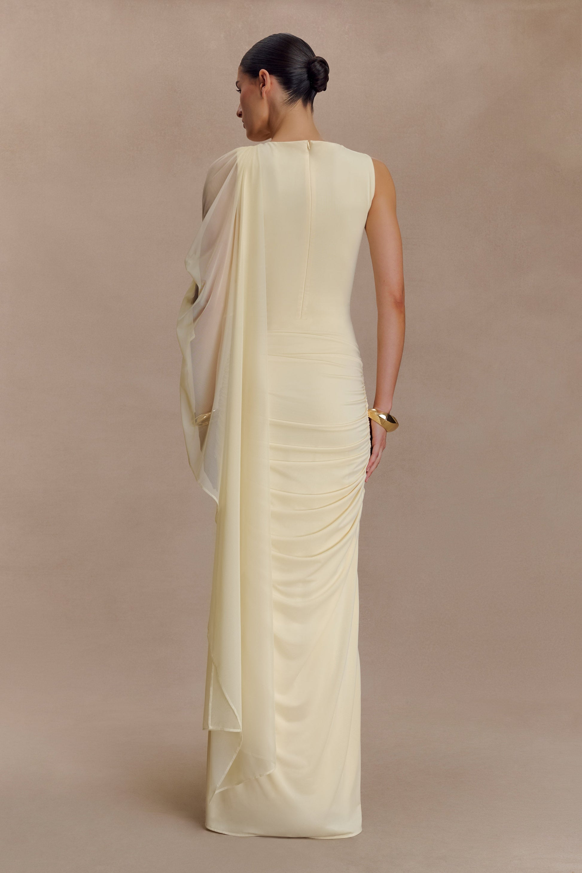 Amandine Ruched Slinky Maxi Dress - Lemon #2