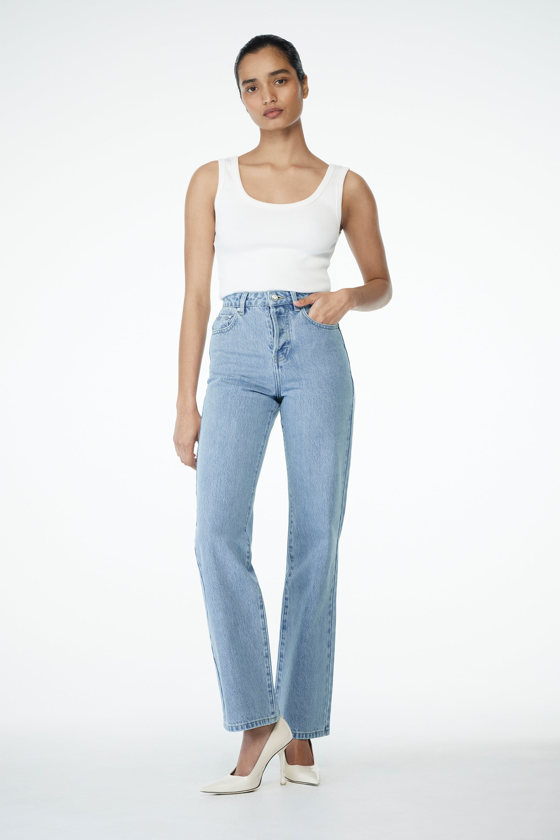 Janine High Waisted Straight Leg Jeans - Classic Blue #8