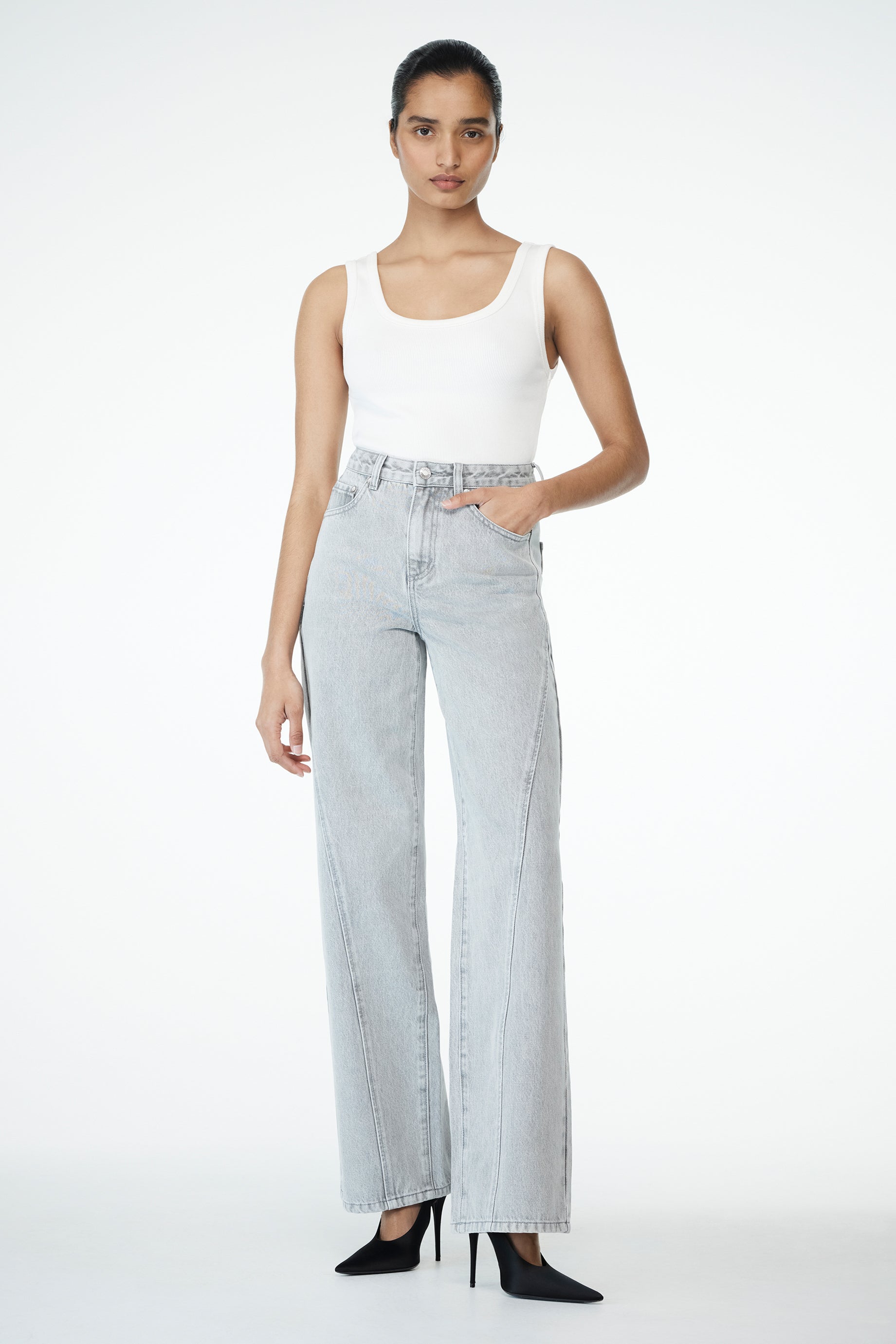 Georgette Mid Rise Paneled Denim Jeans - Grey #3