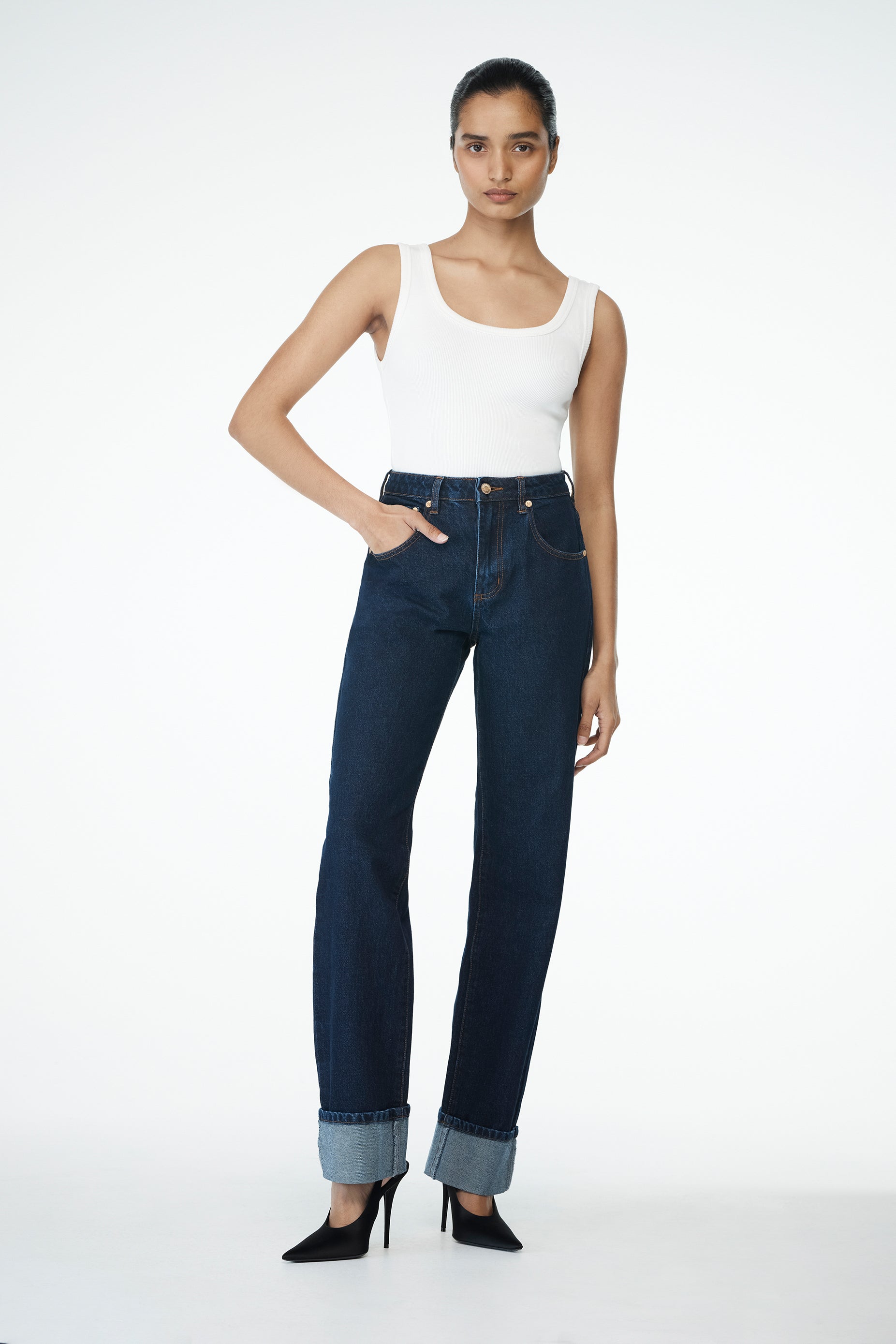 Kirralee Straight Leg Cuffed Jeans - Indigo Blue #2