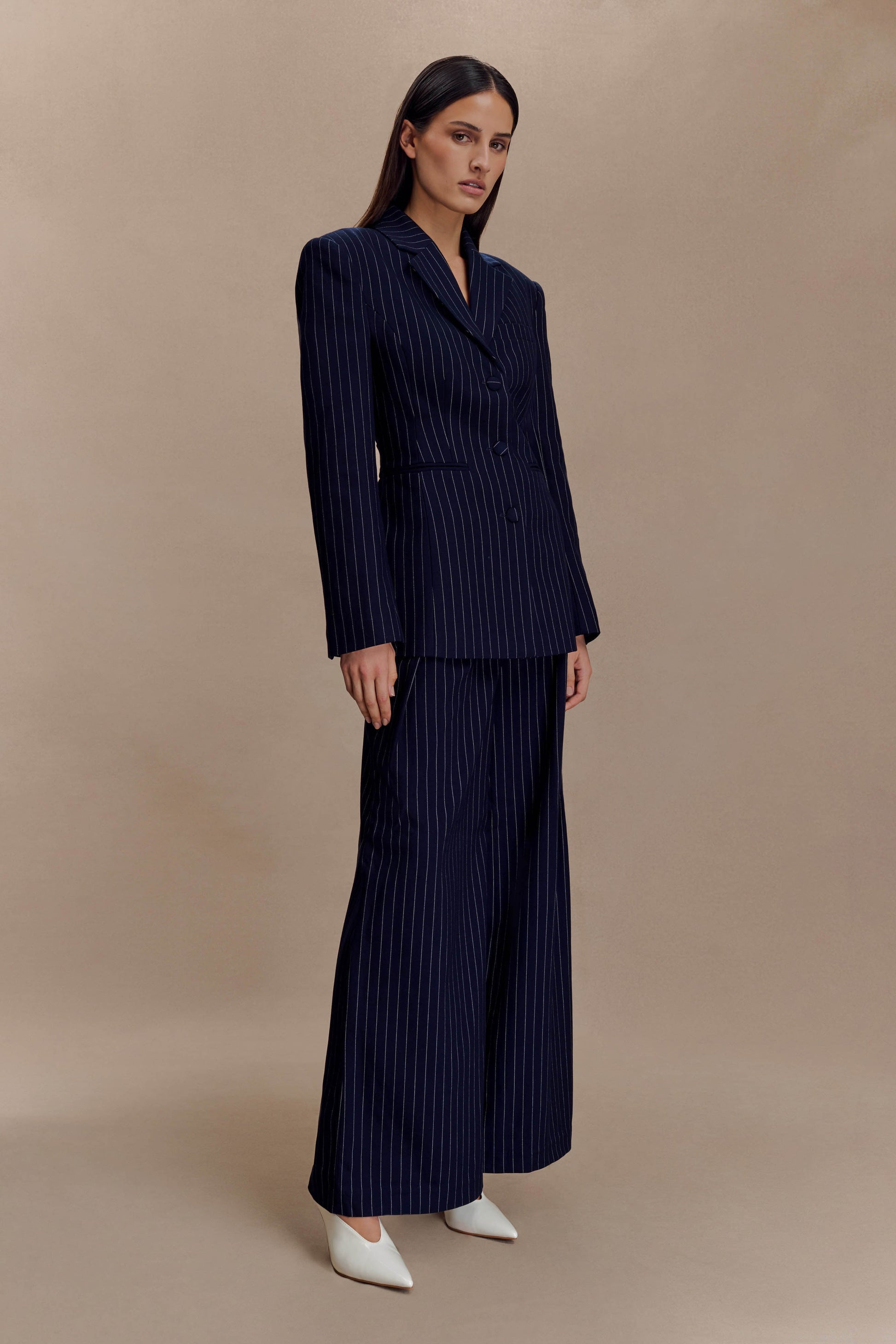 Bellamy Cinched Blazer - Navy Pinstripe #6