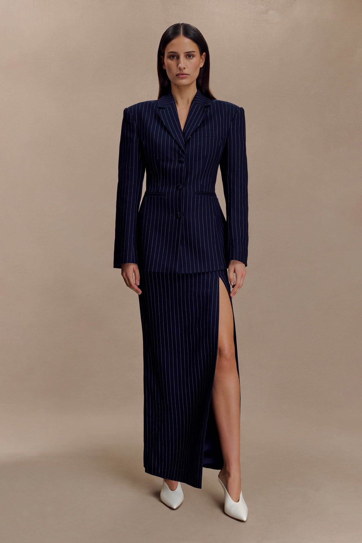Bellamy Cinched Blazer - Navy Pinstripe #7