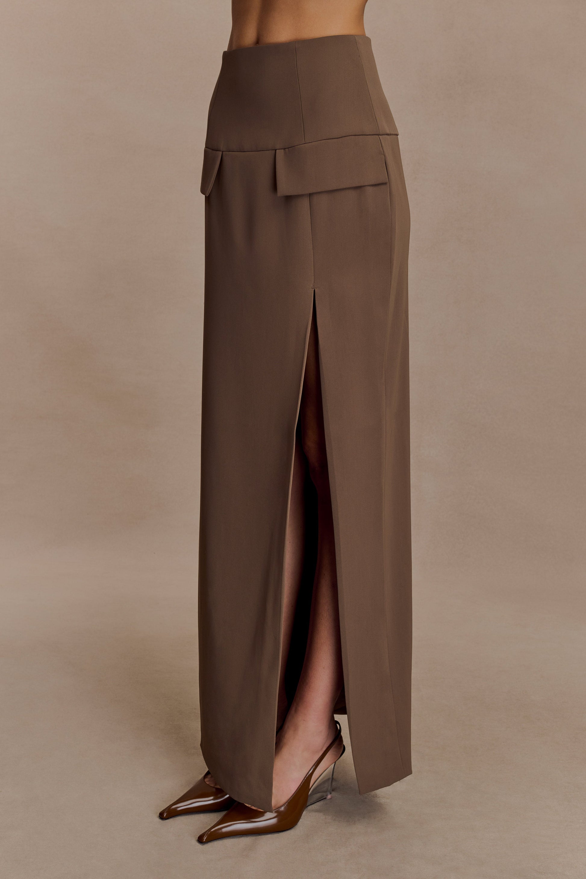 Cassie Column Maxi Skirt - Cacao Brown #3