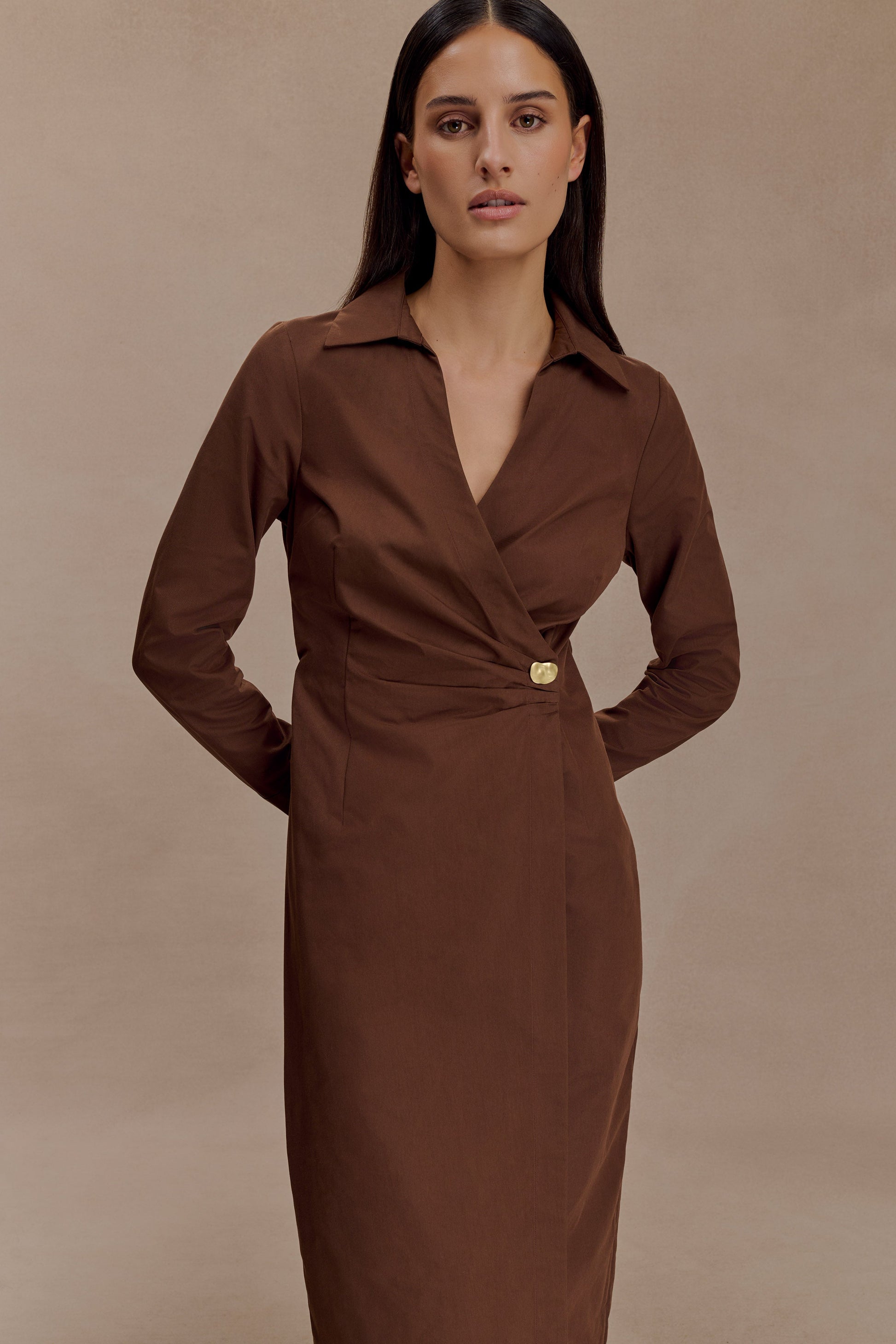 Mikaila Asymmetric Shirt Dress - Dark Chocolate #3