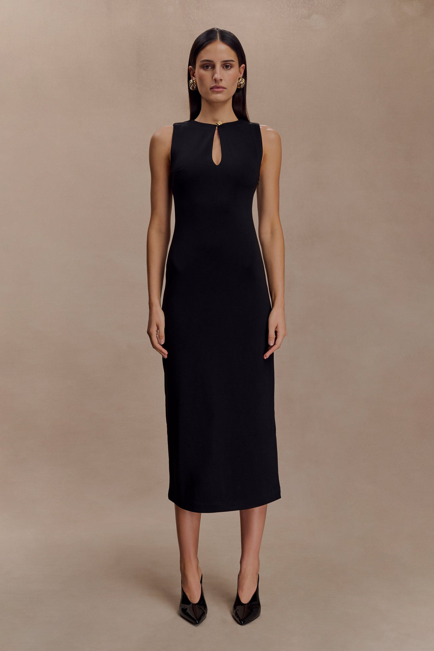 Norah Sleeveless Crepe Midi Dress - Black