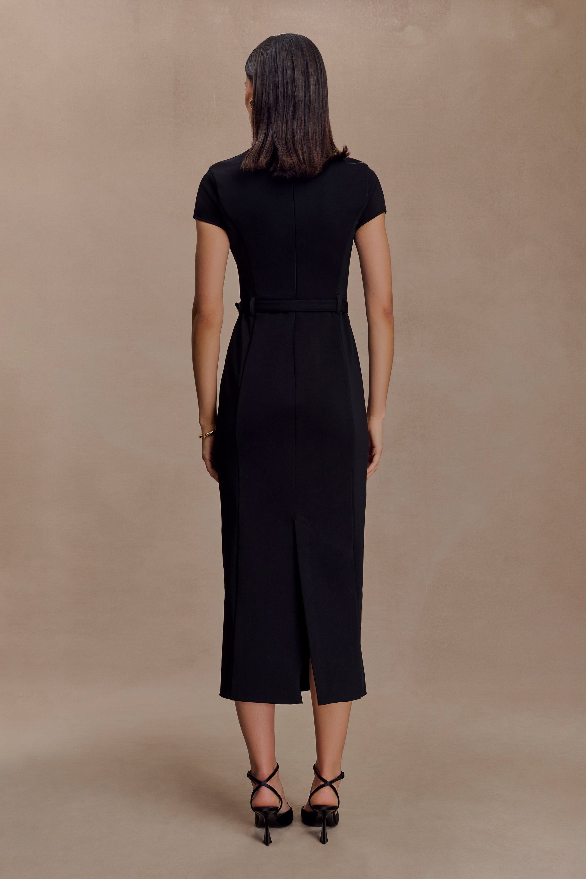 Arwyn Short Sleeve Crepe Midi Dress - Black #2