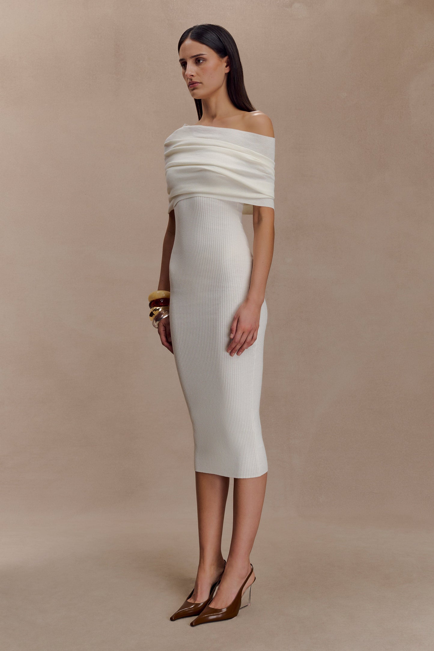 Zandie Cashmere Blend Knit Midi Dress - Ivory