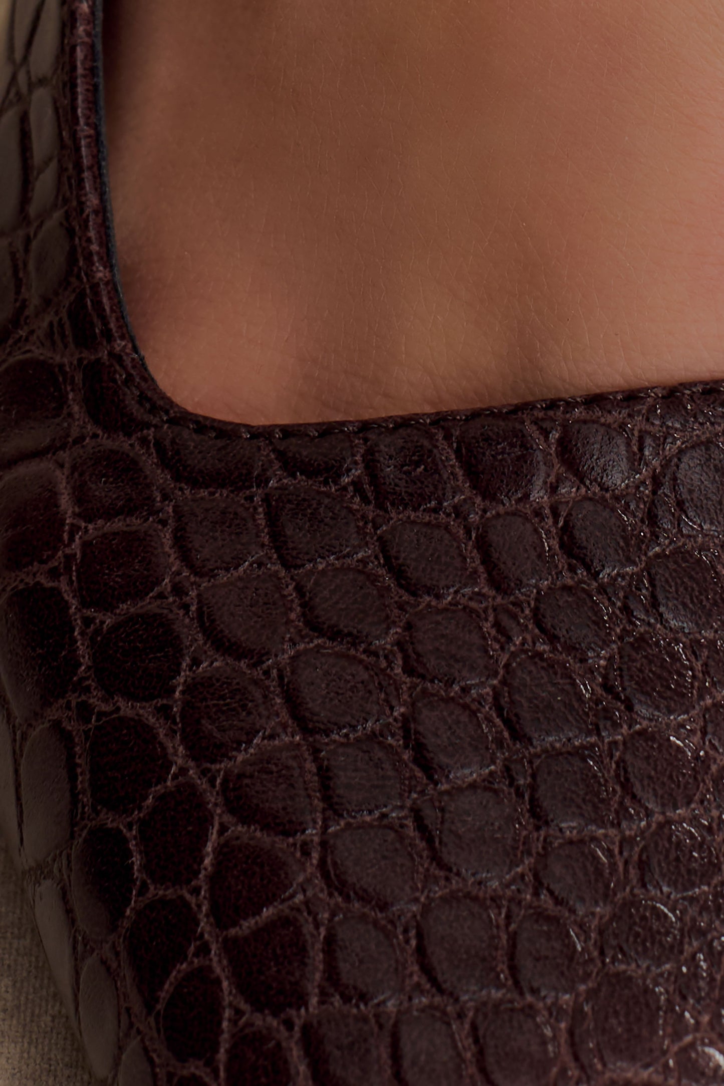 Maren Faux Leather Crocodile Heel - Chocolate